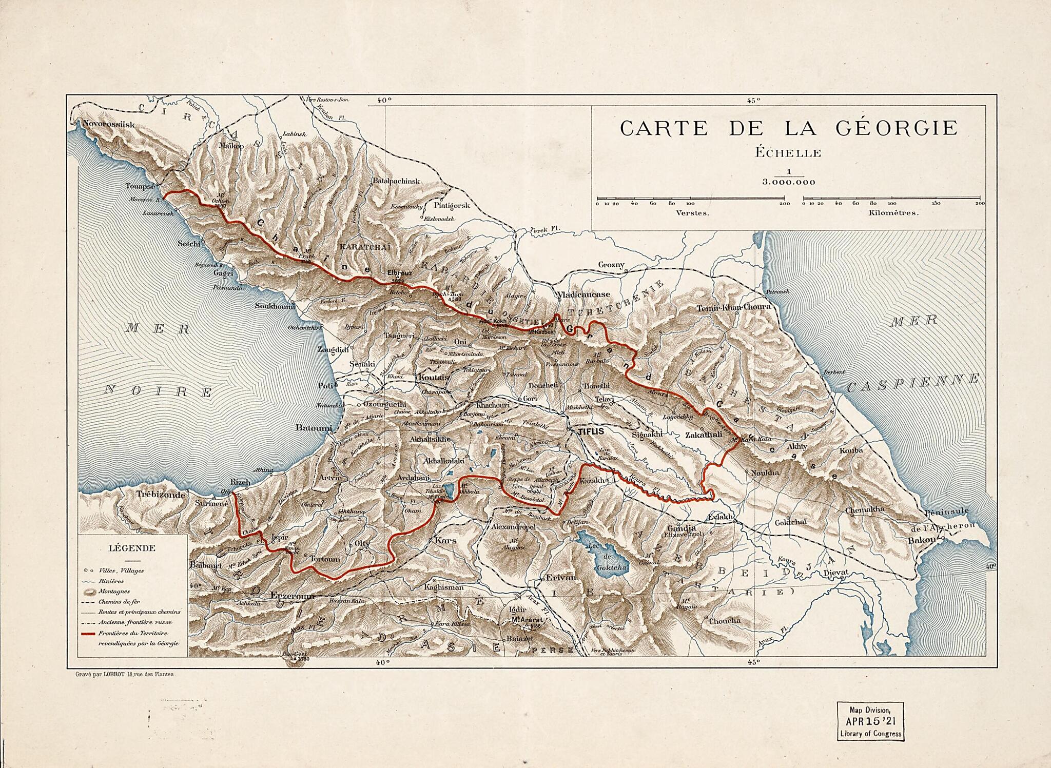 This old map of Carte De La Géorgie : échelle 1:3.000.000 from 1920 was created by Lobrot in 1920