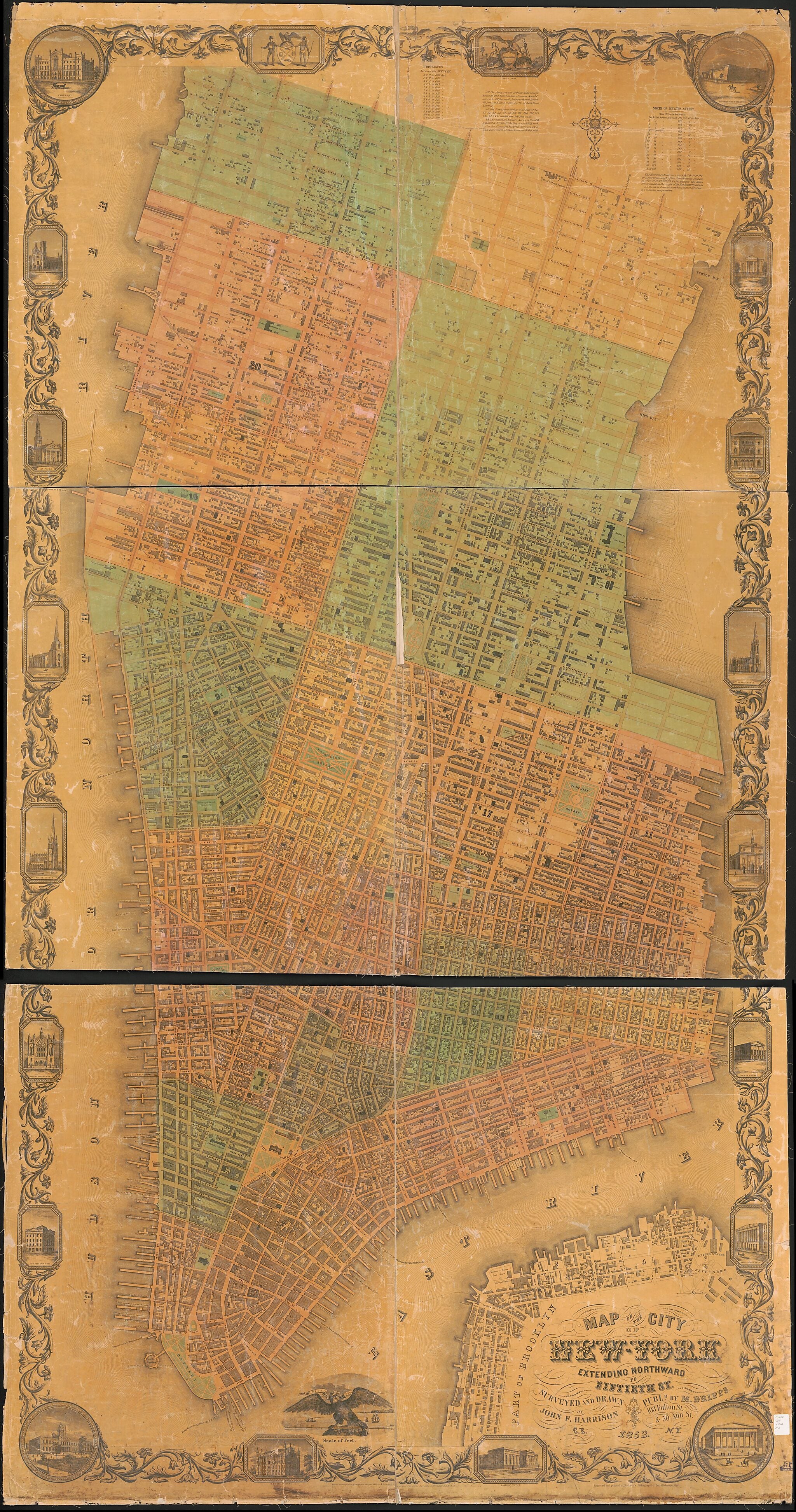 This old map of York : Extending Northward to Fiftieth St from 1852 was created by M. (Matthew) Dripps, John F. Harrison, Kollner&
