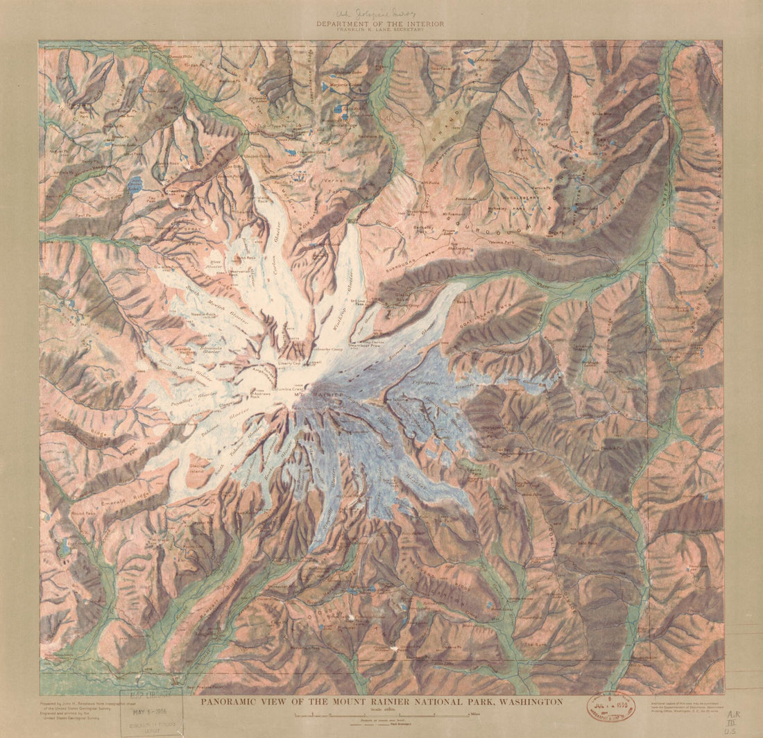 This old map of Panoramic View of the Mount Rainier National Park, Washington from 1914 was created by John H. Renshawe in 1914