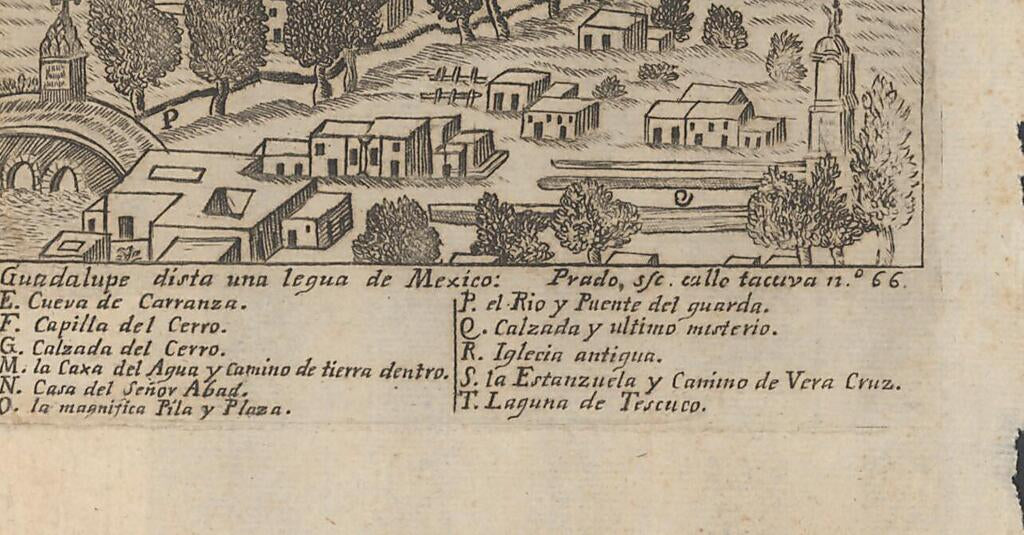 This old map of Mapa De La Villa Insigne Y Real Colegiata Del Santuario De Santa Maria De Guadalupe Dista Una Legua De Mexico from 1760 was created by Juan Del Prado in 1760
