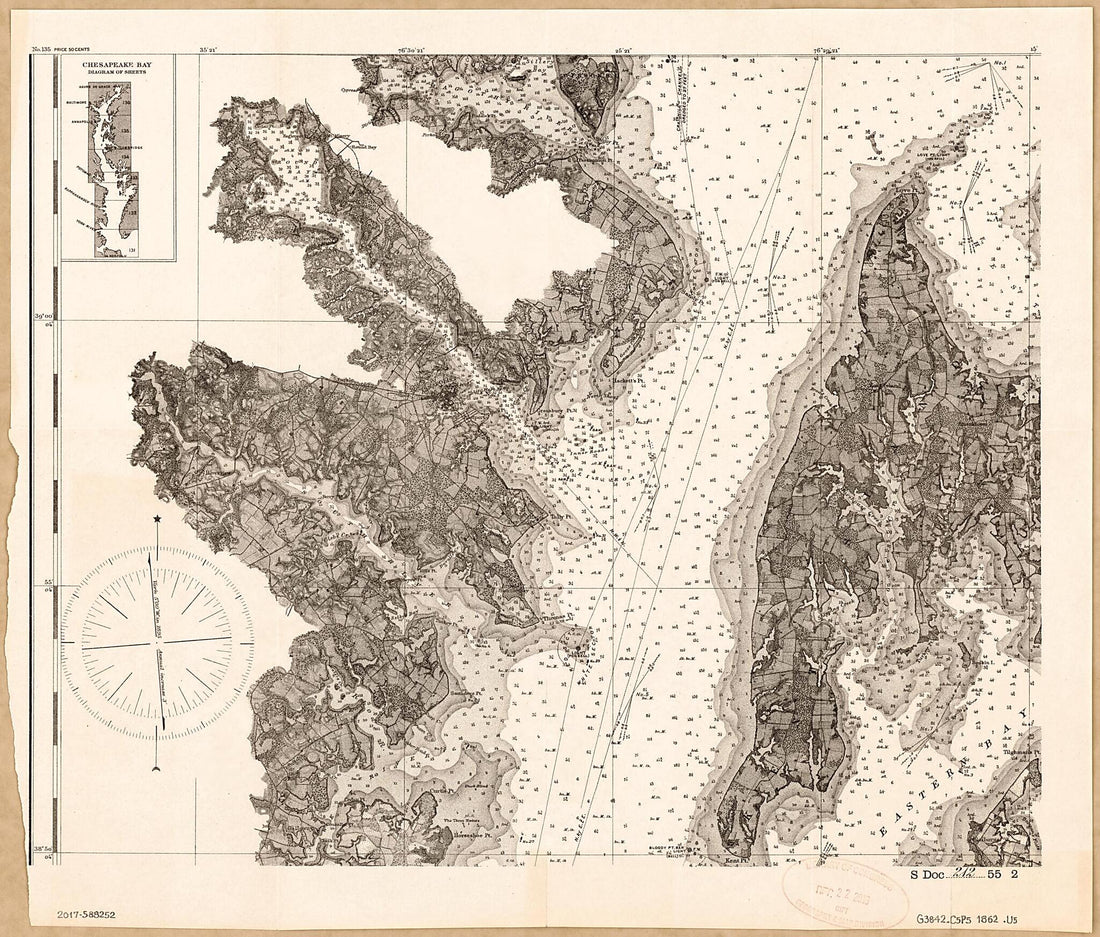 This old map of Chesapeake Bay from 1862 was created by United States Coast Survey, United States. Congress. Senate in 1862