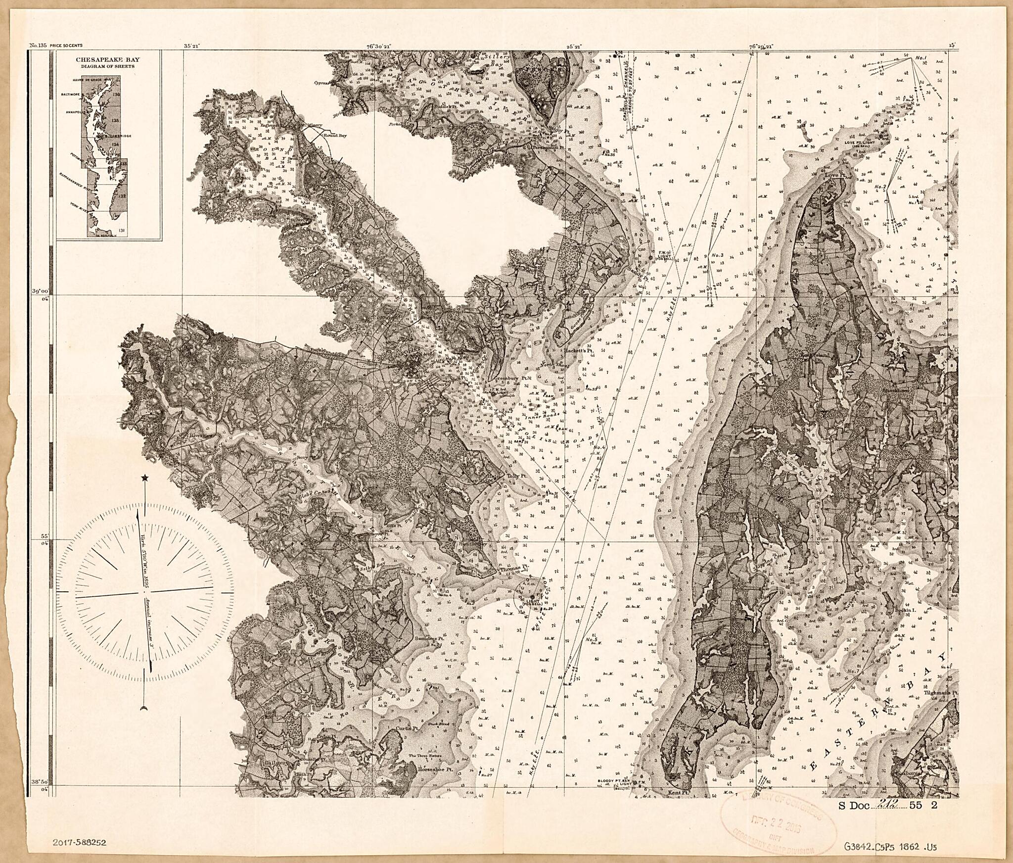 This old map of Chesapeake Bay from 1862 was created by United States Coast Survey, United States. Congress. Senate in 1862