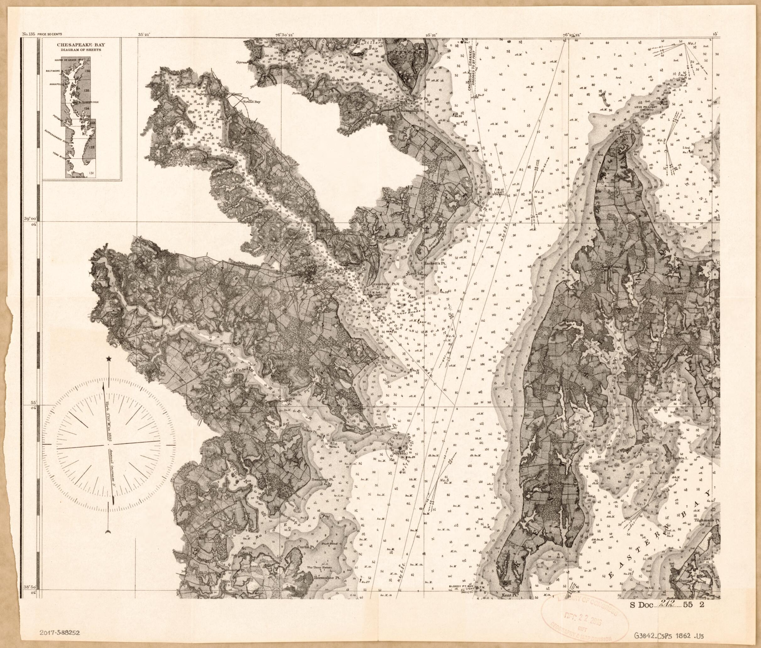 This old map of Chesapeake Bay from 1862 was created by United States Coast Survey, United States. Congress. Senate in 1862