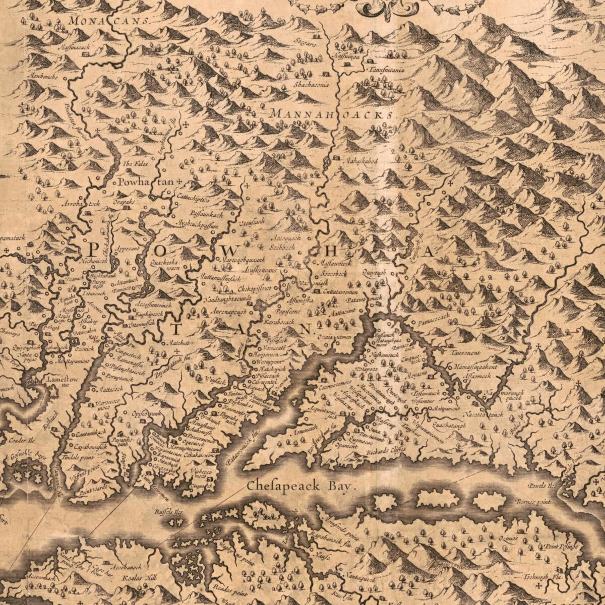 This old map of Nova Virginiae Tabvla (Nova Virginiae Tabula) from 1642 was created by Hendrik Hondius in 1642