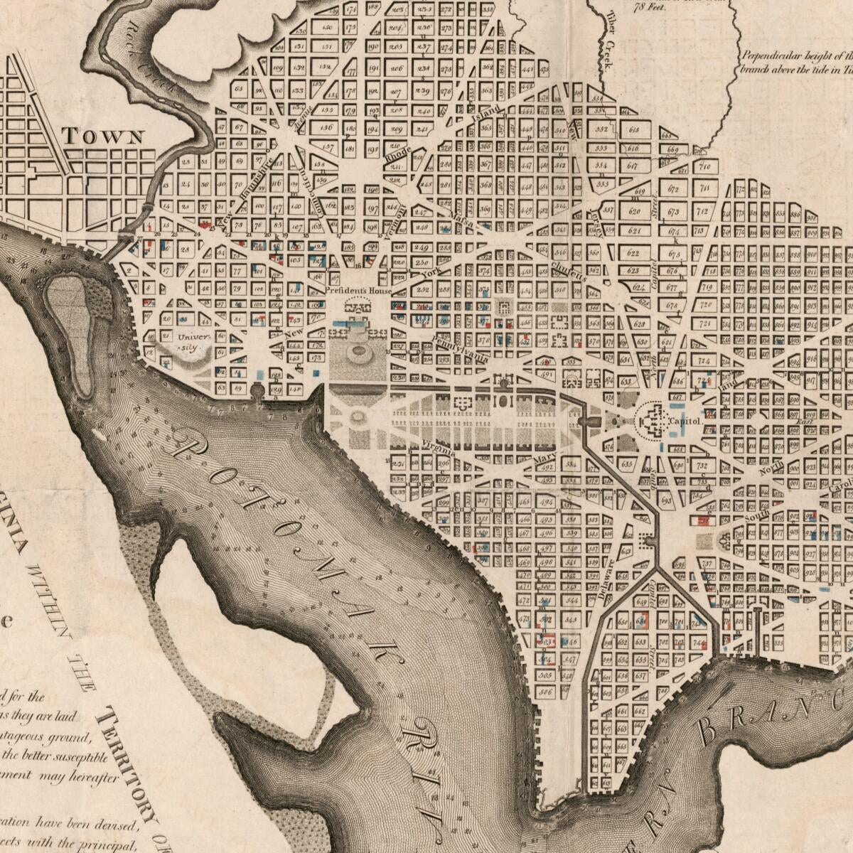 This old map of Plan of the City of Washington In the Territory of Columbia : Ceded by the States of Virginia and Maryland to the United States of America, and by Them Established As the Seat of Their Government, After the Year MDCCC from 1798 was create