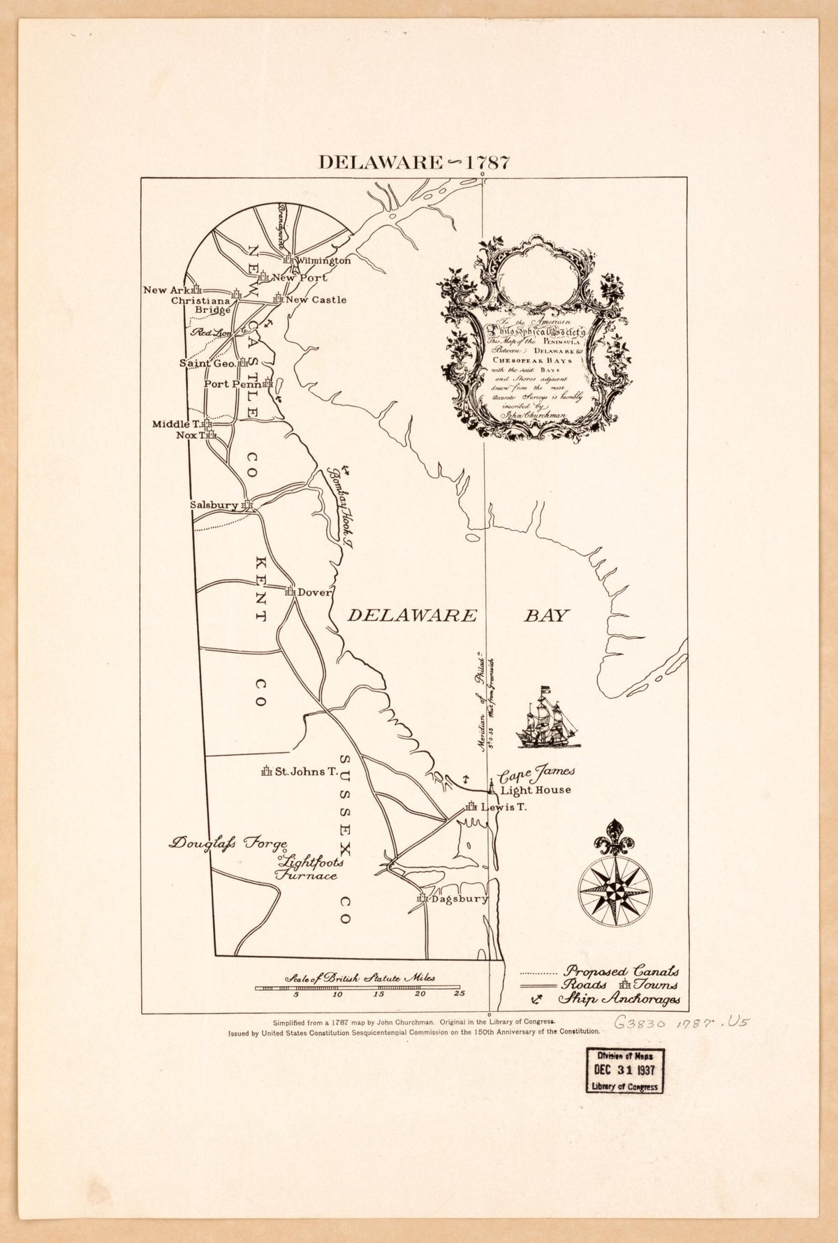 Delaware, Delaware Bay, New Jersey 1787 by Relic Map Company