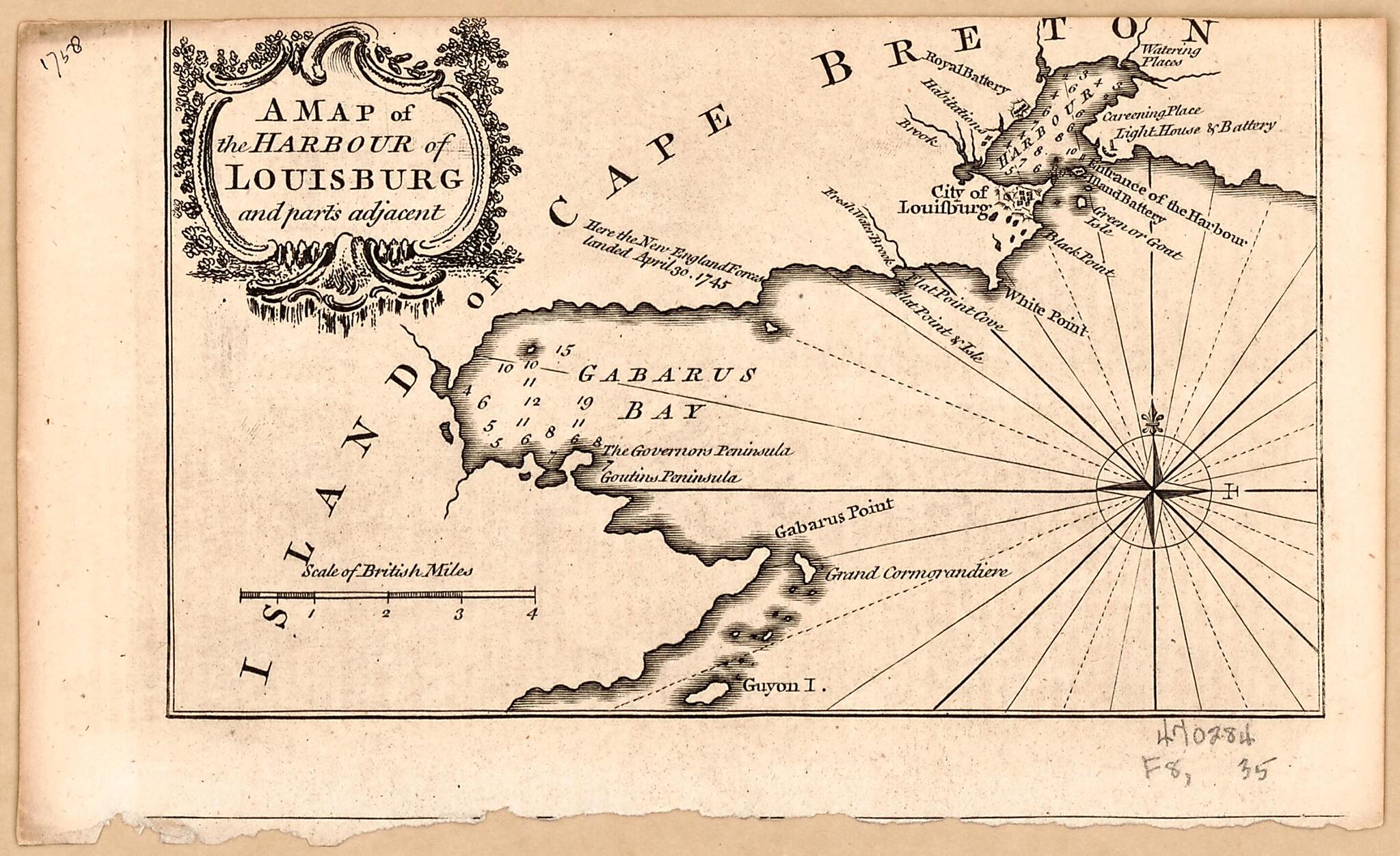 This old map of A Map of the Harbour of Louisburg and Parts Adjacent from 1758 was created by in 1758