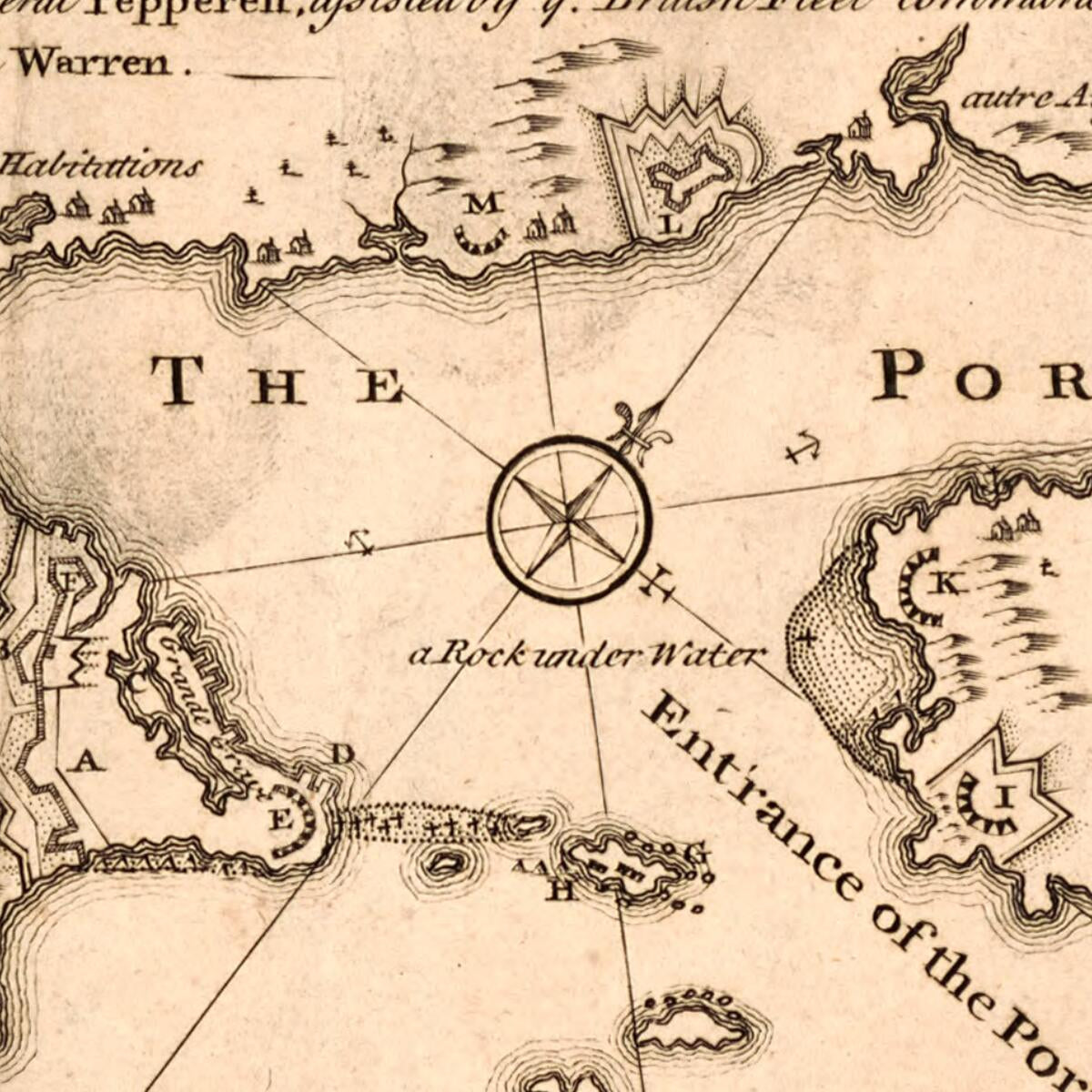This old map of A Plan of the Town and Harbour of Louisbourg In the Island of Cape Breton : Taken from Ye French On June 17 1745 by Ye New England Men Under Ye Command of General Pepperell, Assisted by Ye British Fleet Commanded by Admiral Warren from 17