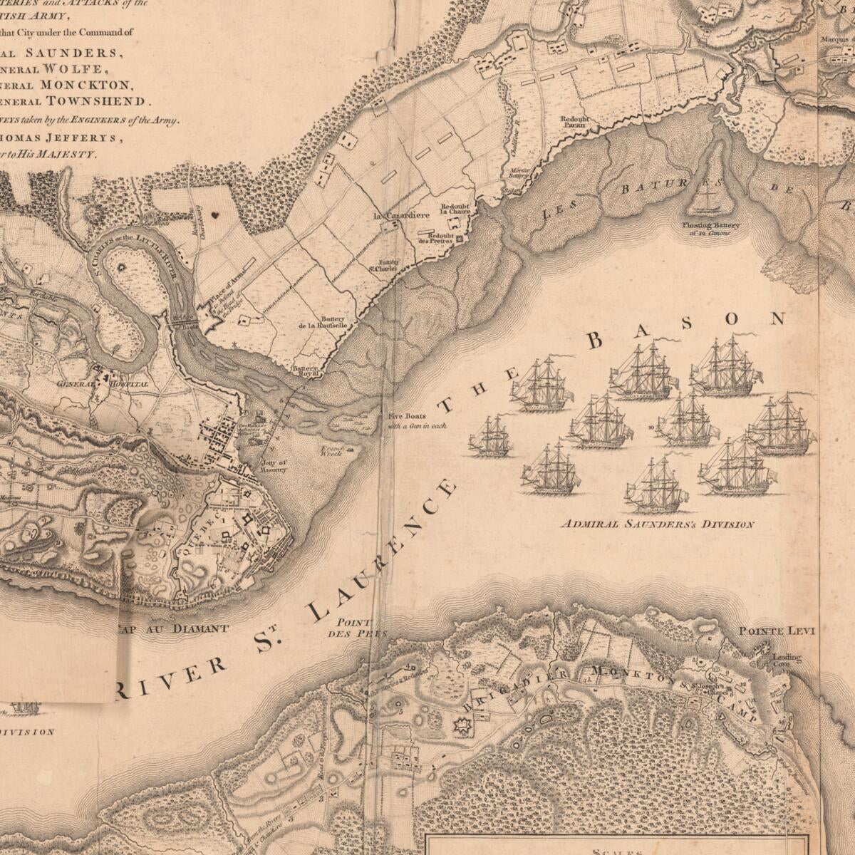 This old map of A Correct Plan of the Environs of Quebec, and of the Battle Fought On the 13th September, 1759 : Together With a Particular Detail of the French Lines and Batteries, and Also of the Encampments, Batteries and Attacks of the British Army,