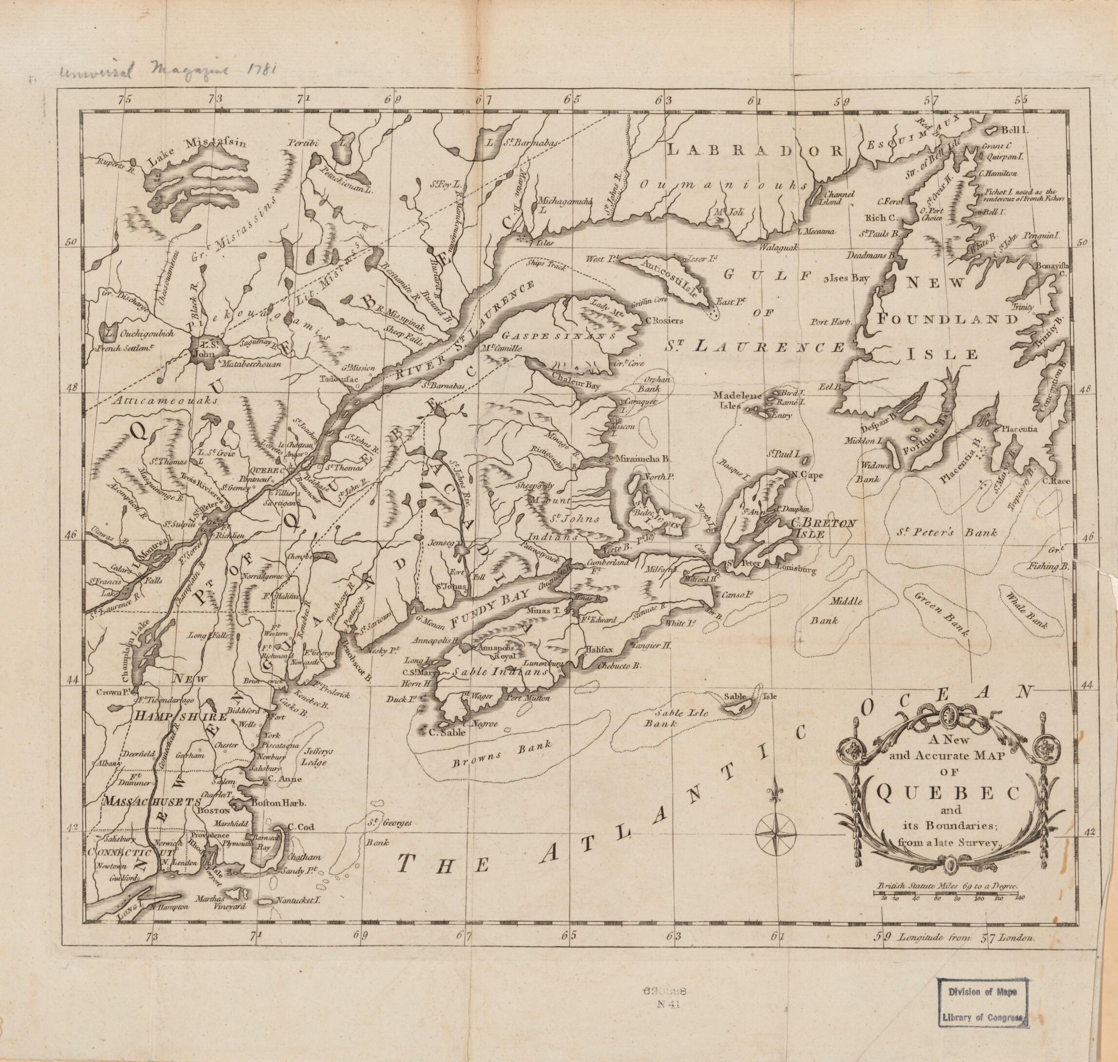 This old map of A New and Accurate Map of Quebec and Its Boundaries from a Late Survey from 1781 was created by in 1781
