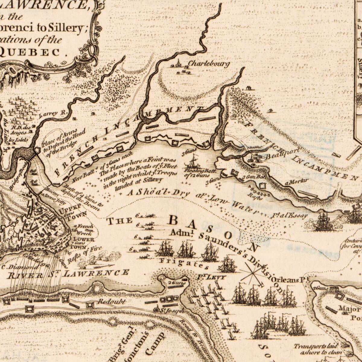 This old map of A Plan of the River St. Lawrence from the Falls of Montmorenci to Sillery, With the Operations of the Siege of Quebec from 1759 was created by  in 1759