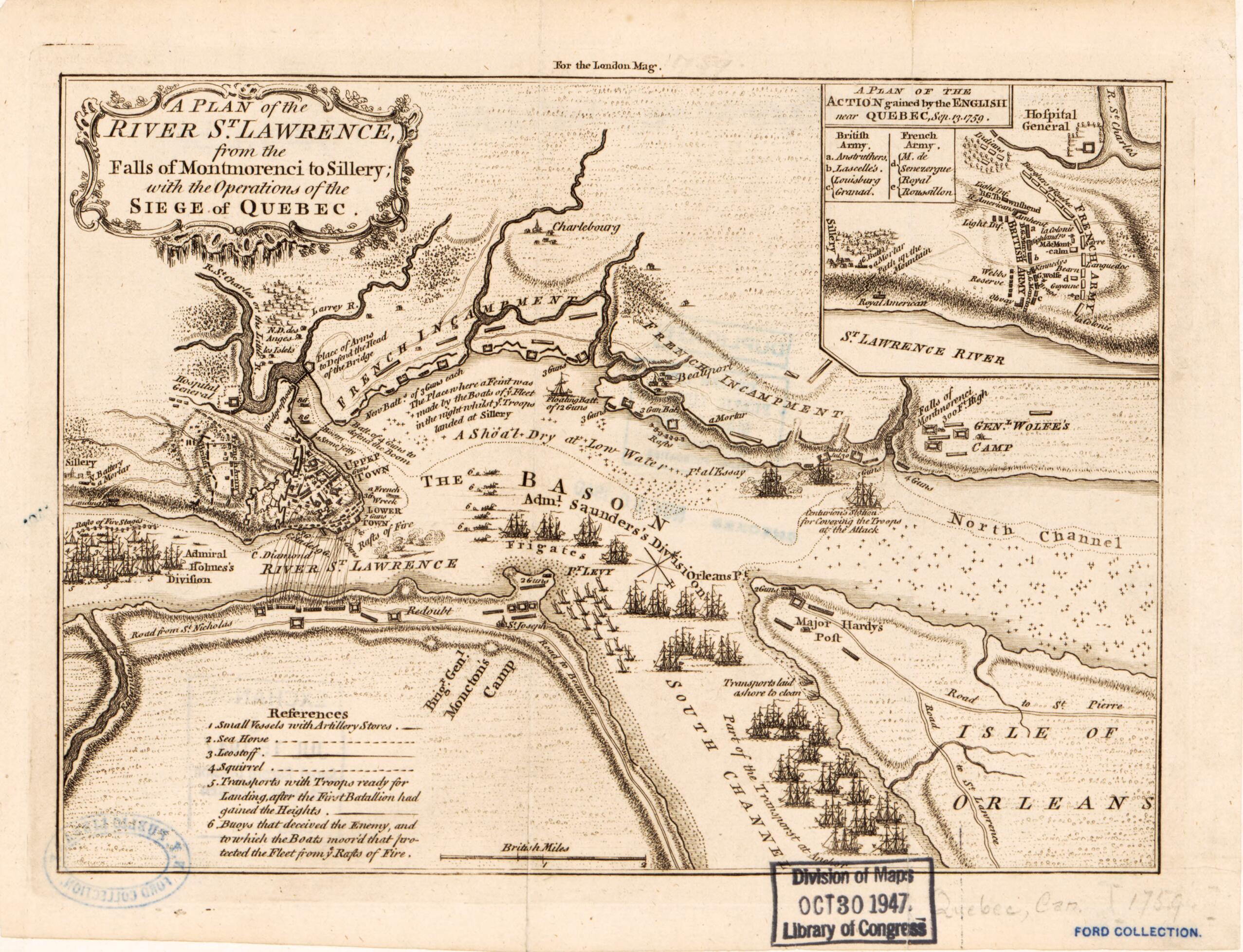 This old map of A Plan of the River St. Lawrence from the Falls of Montmorenci to Sillery, With the Operations of the Siege of Quebec from 1759 was created by in 1759
