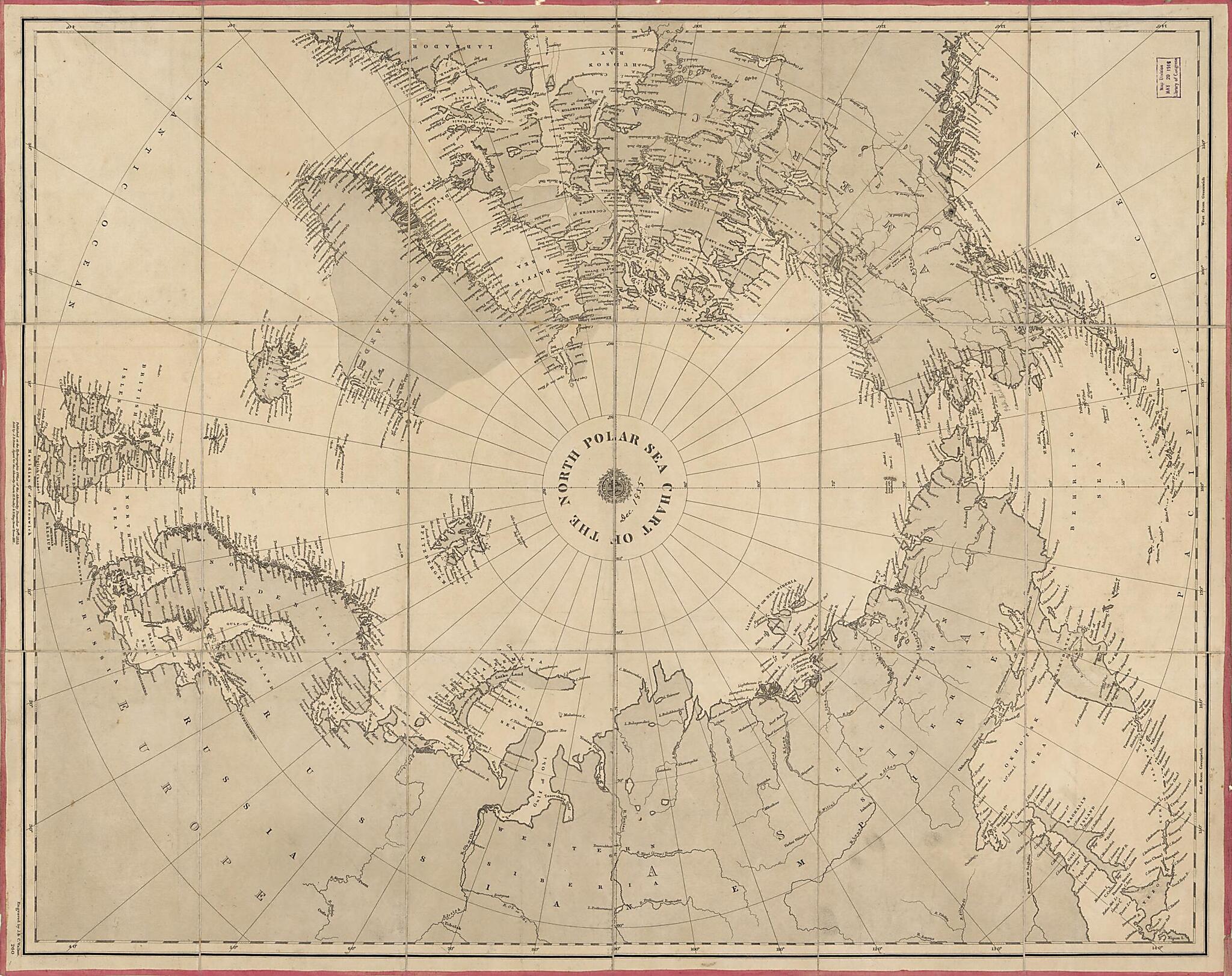 This old map of Chart of the North Polar Sea from 1855 was created by Millard Fillmore, Great Britain. Hydrographic Office, J. & C. Walker (Firm), J. D. (John Dennett) Potter in 1855