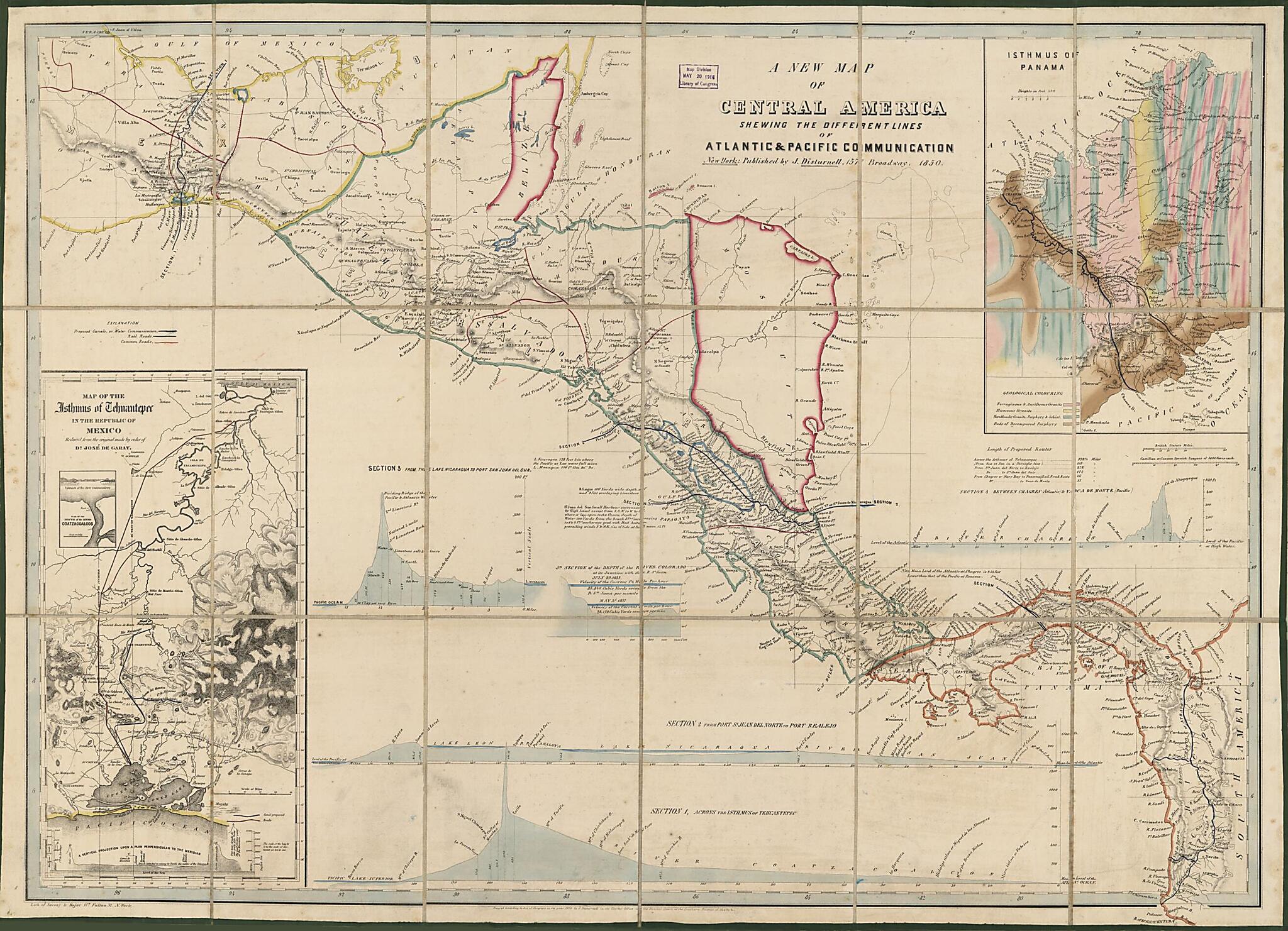 This old map of A New Map of Central America : Shewing the Different Lines of Atlantic & Pacific Communication (Central America) from 1850 was created by John Disturnell, José De Garay, Sarony & Major in 1850
