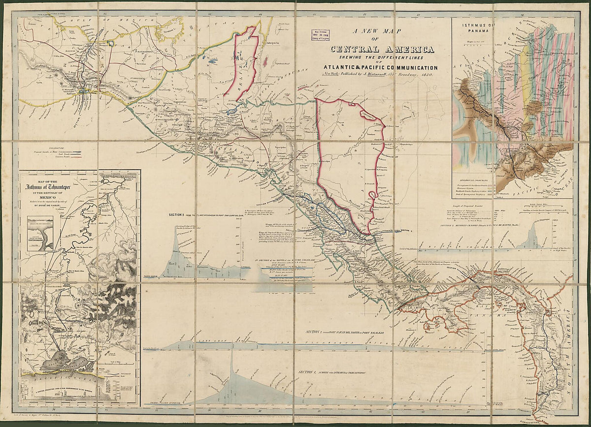 A New Map of Central America : Shewing the Different Lines of Atlantic & Pacific Communication (Central America) 1850 by Relic Map Company
