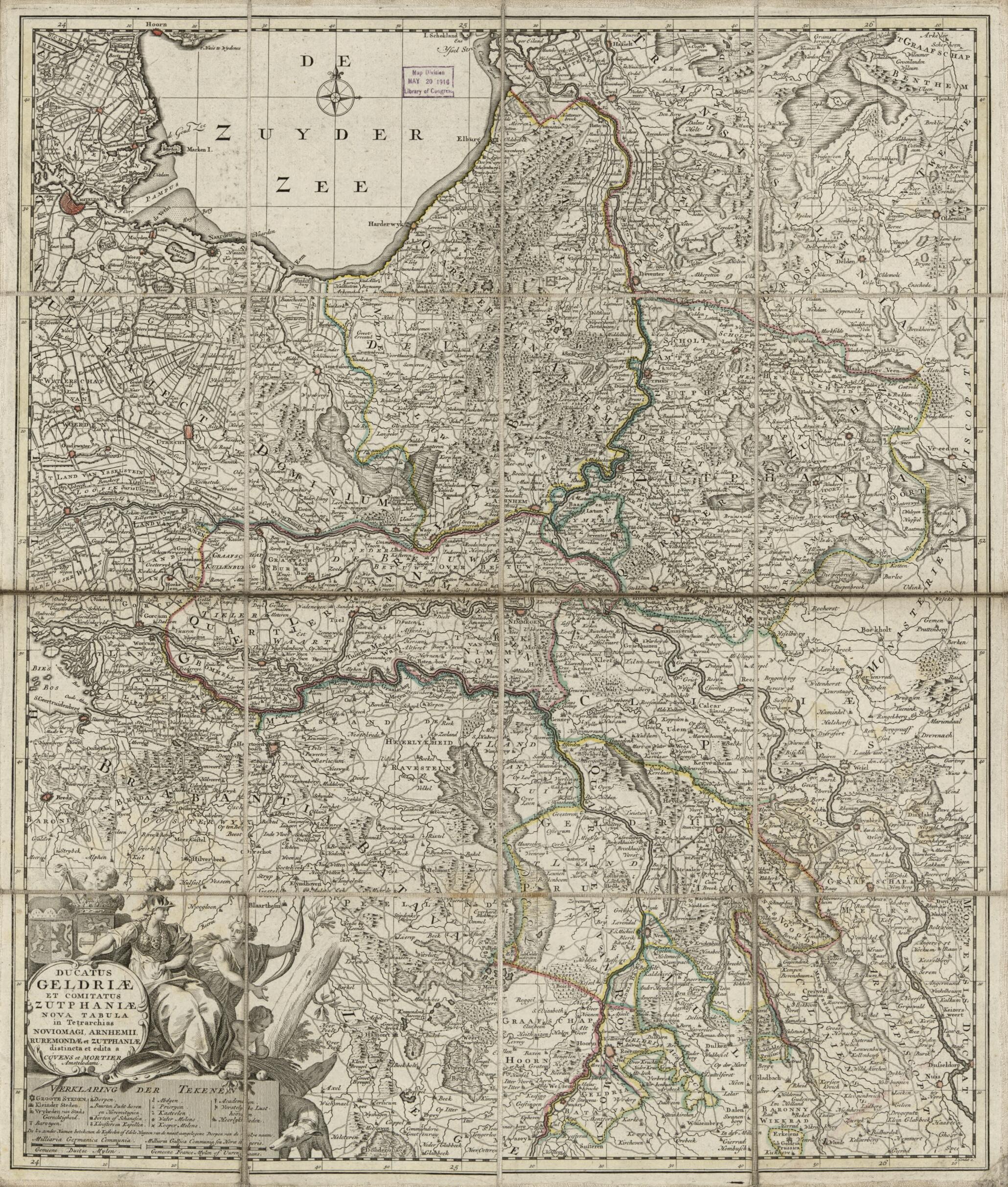This old map of Ducatus Geldriæ Et Comitatus Zutphaniæ Nova Tabula : In Tetrarchias Noviomagi, Arnhemii, Ruremondæ Et Zutphaniæ from 1748 was created by Johannes Condet, Cóvens Et Mortier, Millard Fillmore in 1748