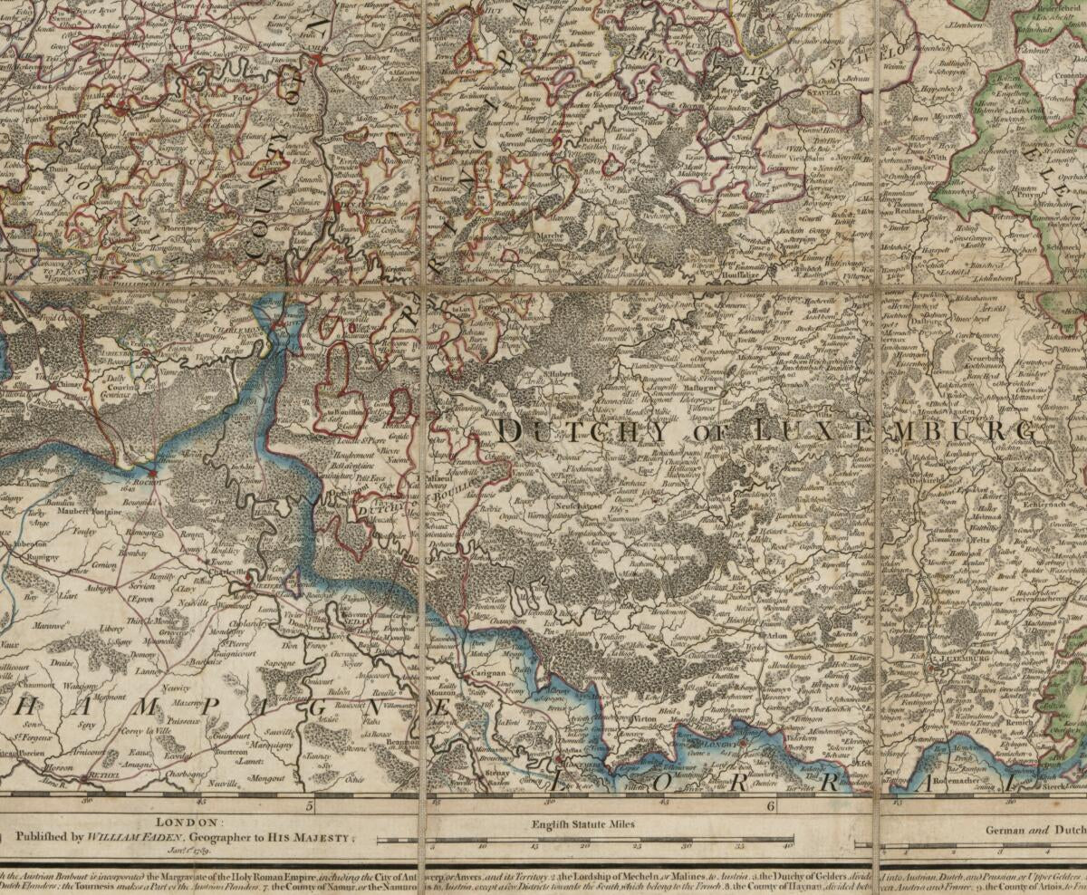 This old map of A Map of the Austrian Possessions In the Netherlands Or Low Countries, With the Pricipalities of Liege and Stavelo, &ca. : Reduced from the Trigonometric Survey Made by Order of HRH the Price Charles of Lorraine. (Flanders F.B.W.) from 17