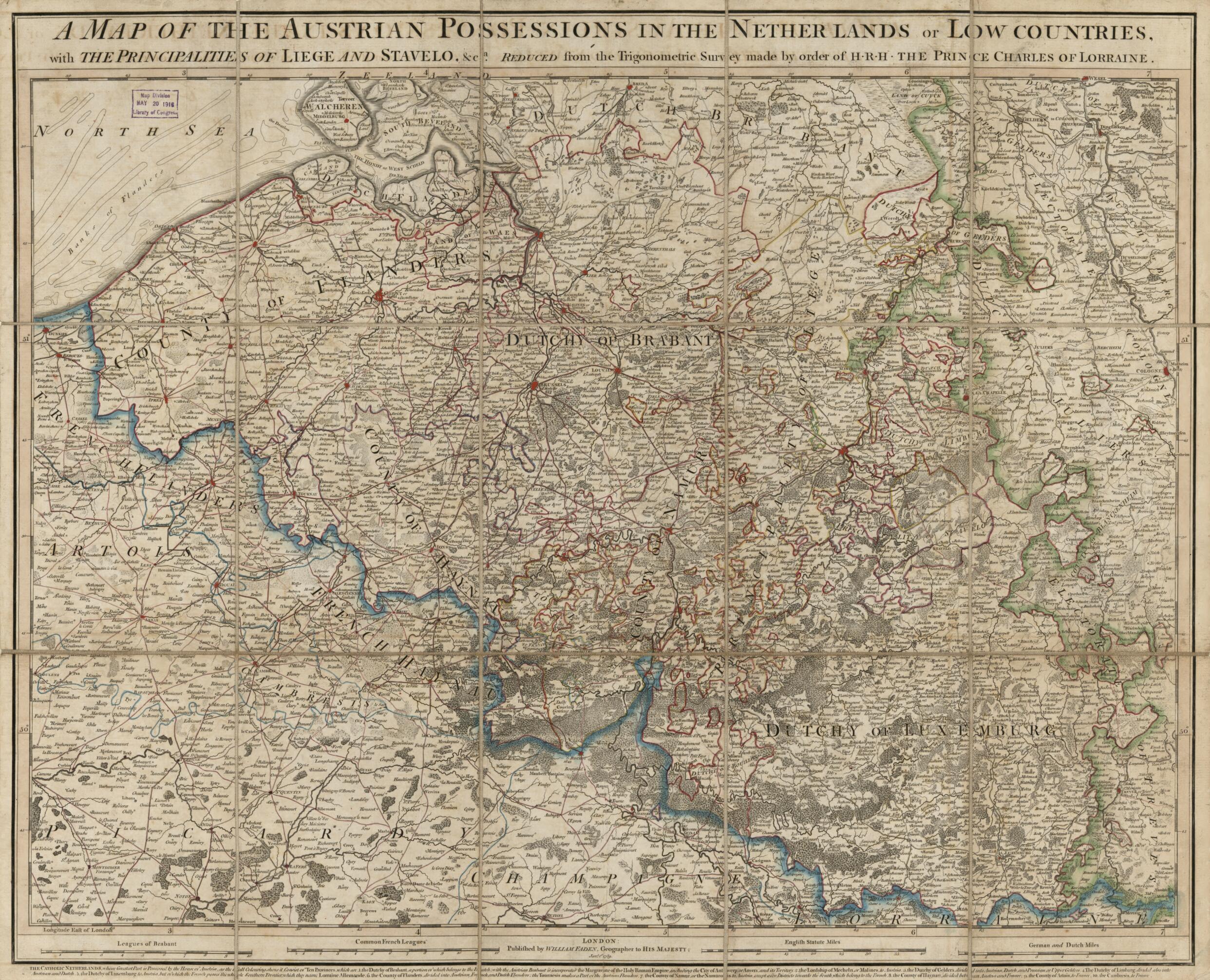 This old map of A Map of the Austrian Possessions In the Netherlands Or Low Countries, With the Pricipalities of Liege and Stavelo, &ca. : Reduced from the Trigonometric Survey Made by Order of HRH the Price Charles of Lorraine. (Flanders F.B.W.) from 17