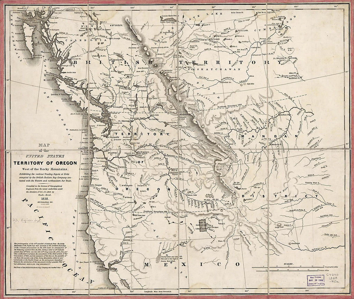 Map of the United States, Territory of Oregon, West of the Rocky Mountains : Exhibiting the Various Trading Depots Or Forts Occupied by the British Hudson Bay Company, Connected With the Western and Northwestern Fur Trade 1838 by Relic Map Company