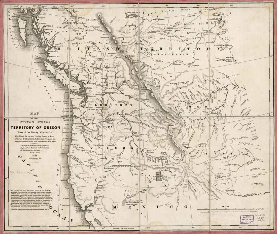 This old map of Map of the United States, Territory of Oregon, West of the Rocky Mountains : Exhibiting the Various Trading Depots Or Forts Occupied by the British Hudson Bay Company, Connected With the Western and Northwestern Fur Trade from 1838 was created by John James Abert, Millard Fillmore, Washington Hood, Hudson&