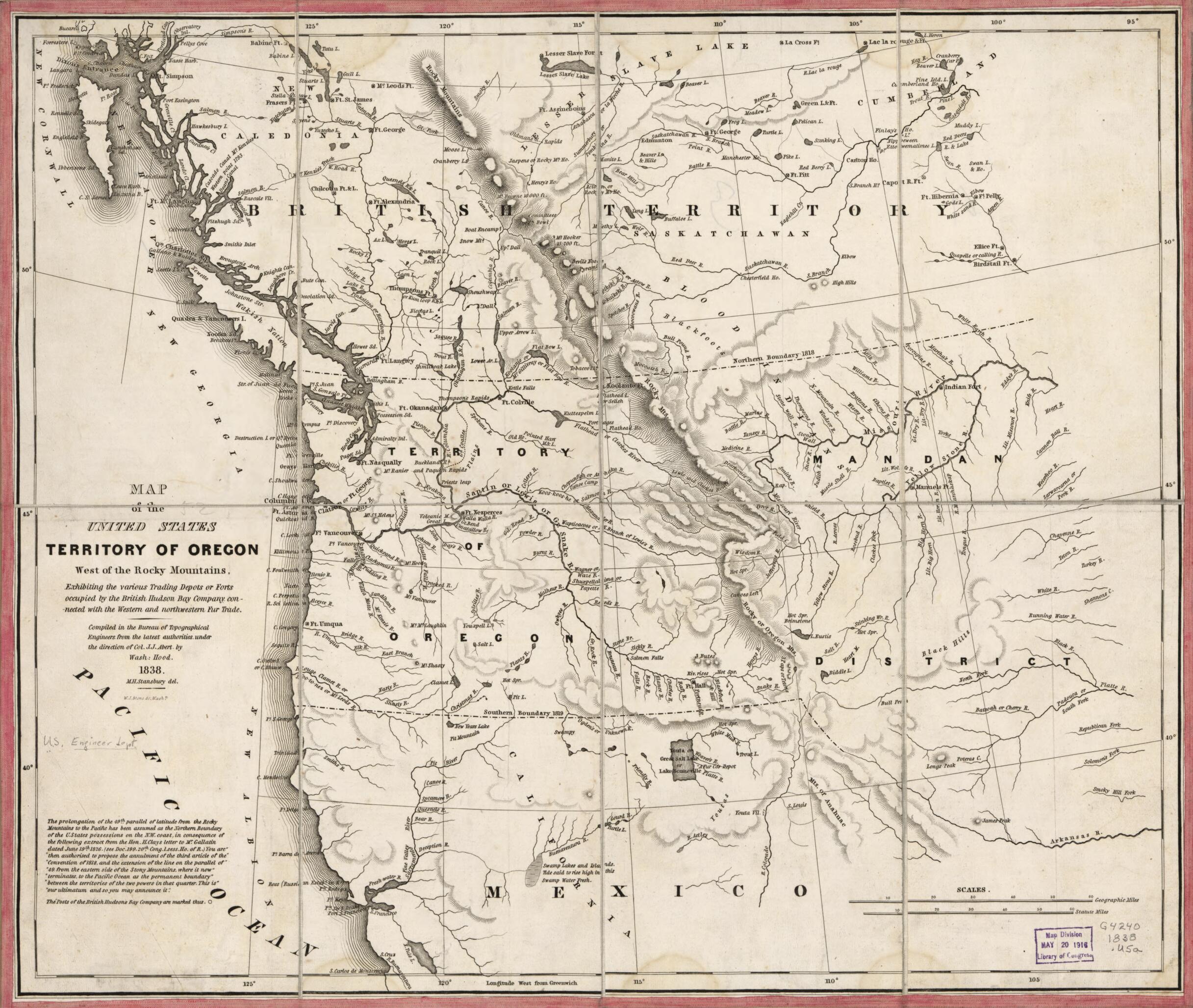 This old map of Map of the United States, Territory of Oregon, West of the Rocky Mountains : Exhibiting the Various Trading Depots Or Forts Occupied by the British Hudson Bay Company, Connected With the Western and Northwestern Fur Trade from 1838 was created by John James Abert, Millard Fillmore, Washington Hood, Hudson&