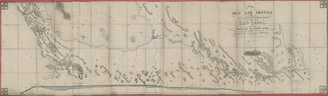 This old map of Map and Profile of the Route for the Construction of a Ship Canal from the Atlantic to the Pacific Oceans Across the Isthmus In the State of Nicaragua, Central America from 1851 was created by American Atlantic and Pacific Ship Canal Com