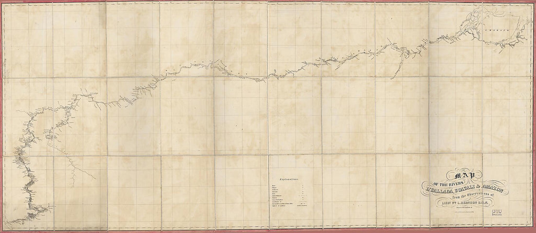 This old map of Map of the Rivers Huallaga, Ucayali & Amazon from 1852 was created by A. Hoen & Co, Millard Fillmore, William Lewis Herndon, Jan Tyssowski in 1852