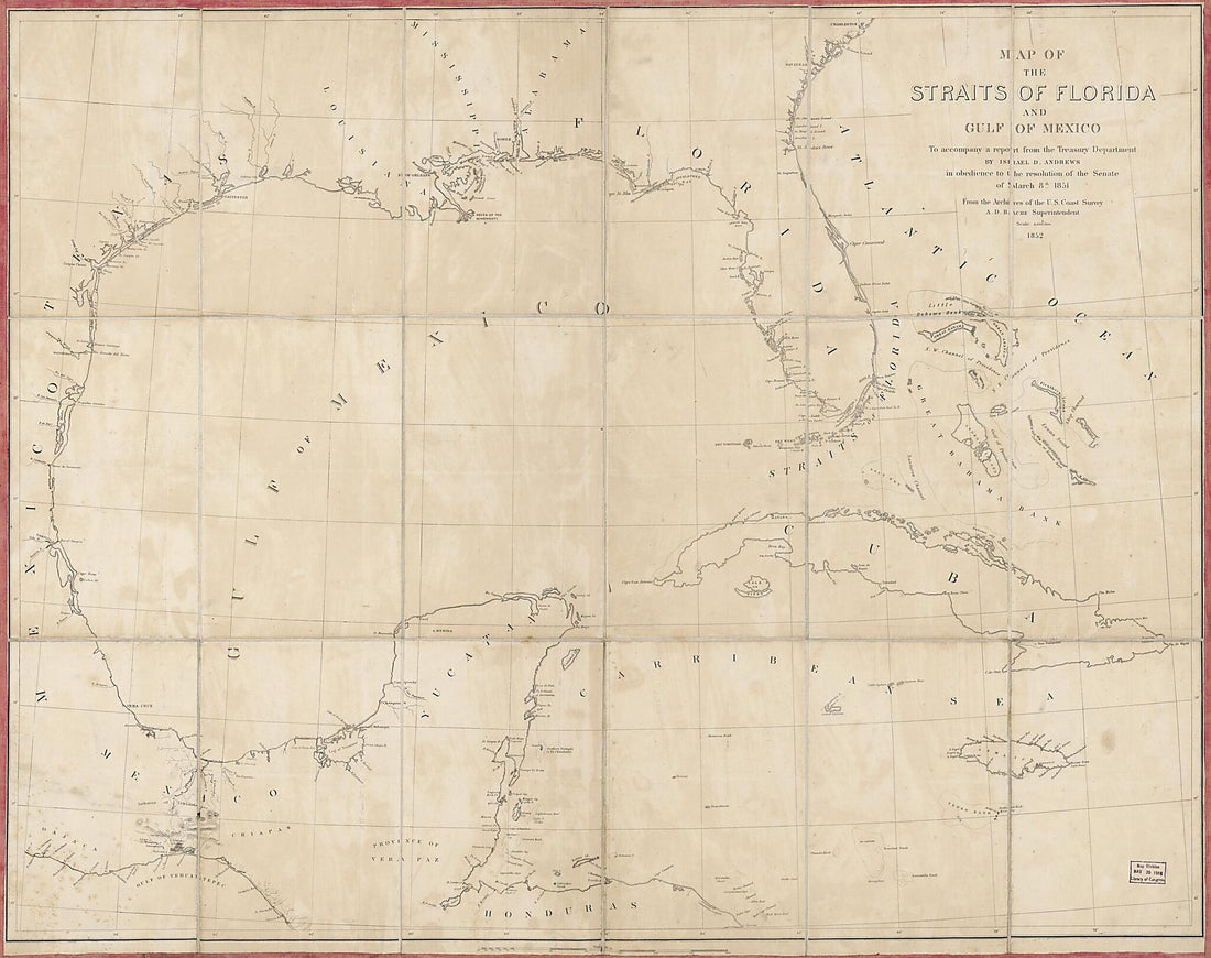 This old map of Map of the Straits of Florida and Gulf of Mexico : to Accompany a Report from the Treasury Department by Israel D. Andrews In Obedience to the Resolution of the Senate of March 8th, 1851 (Straits of Florida and Gulf of Mexico) from 1852 w