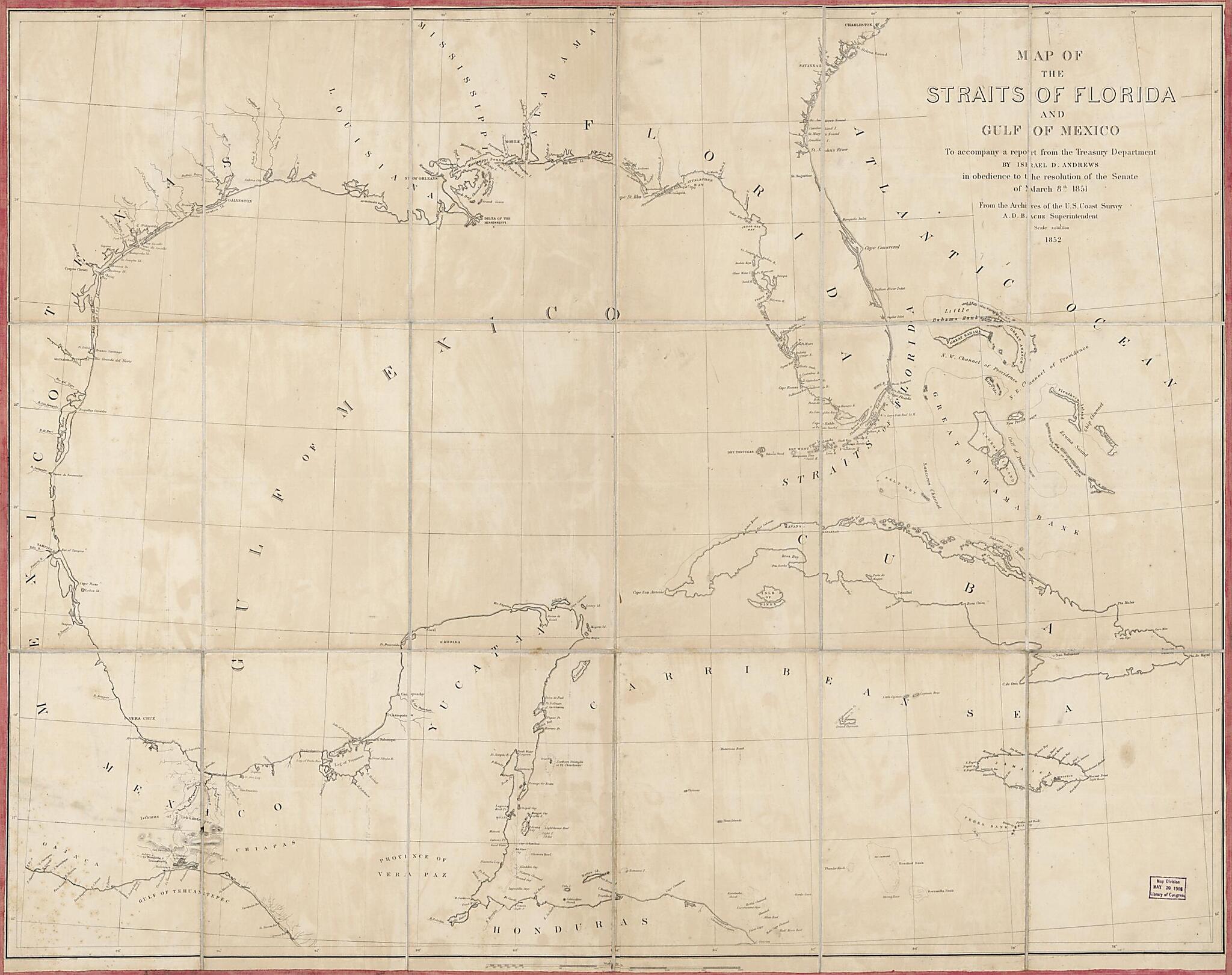 This old map of Map of the Straits of Florida and Gulf of Mexico : to Accompany a Report from the Treasury Department by Israel D. Andrews In Obedience to the Resolution of the Senate of March 8th, 1851 (Straits of Florida and Gulf of Mexico) from 1852 w