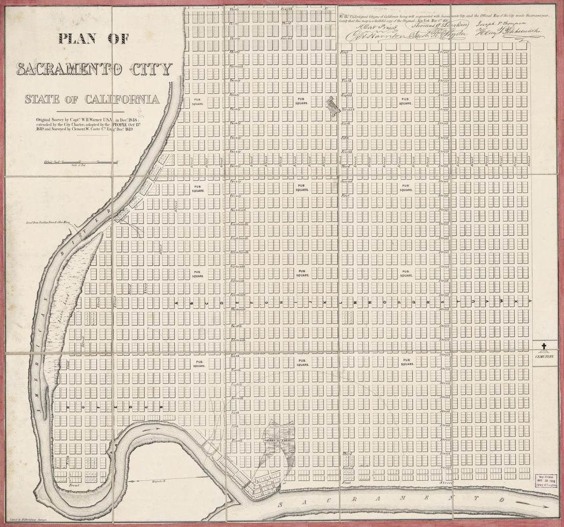 This old map of Plan of Sacramento City, State of California from 1848 was created by Millard Fillmore, W. Endicott & Co, William Horace Warner in 1848