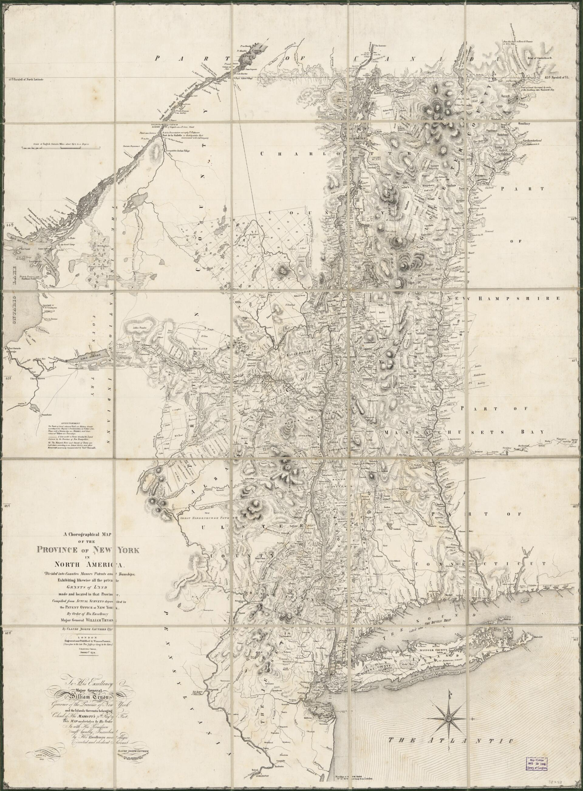 A Chorographical Map of the Province of New York In North America : Divided Into Counties, Manors, Patents, and Townships : Exhibiting Likewise All the Private Grants of Land Made and Located In That Province 1849 by Relic Map Company