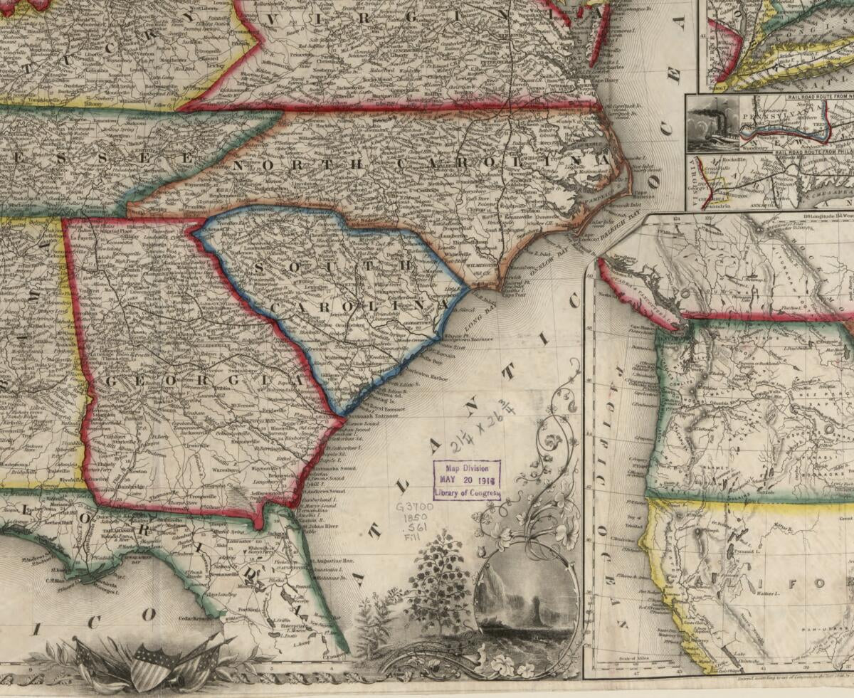 This old map of A New Map for Travellers Through the United States of America Showing the Railways, Canals & Stage Roads, With the Distances from 1850 was created by Millard Fillmore,  Sherman & Smith, J. Calvin (John Calvin) Smith in 1850