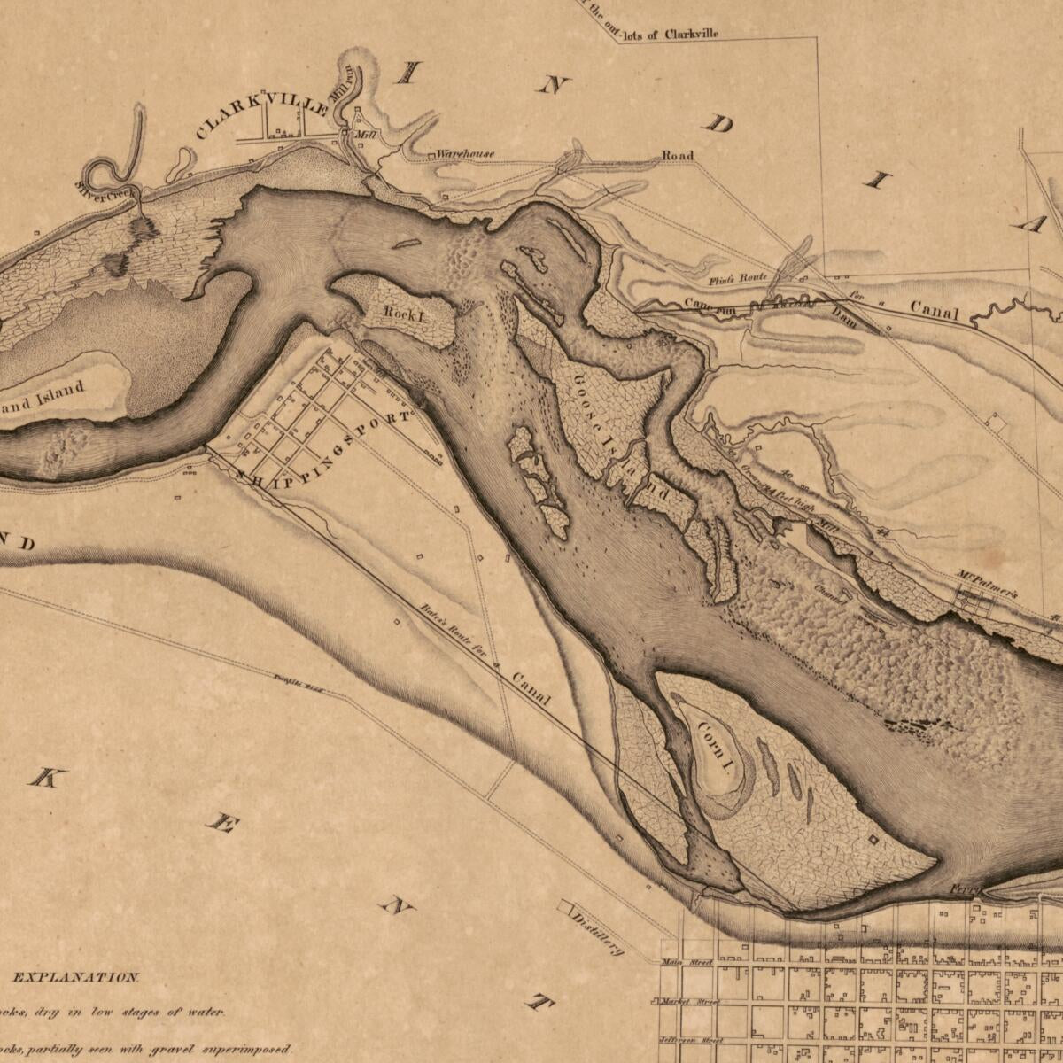 This old map of Map of the Falls of the Ohio, from Actual Survey : Adapted to the Low Water of 1819 from 1824 was created by J. Flint, E. G. Gridley in 1824