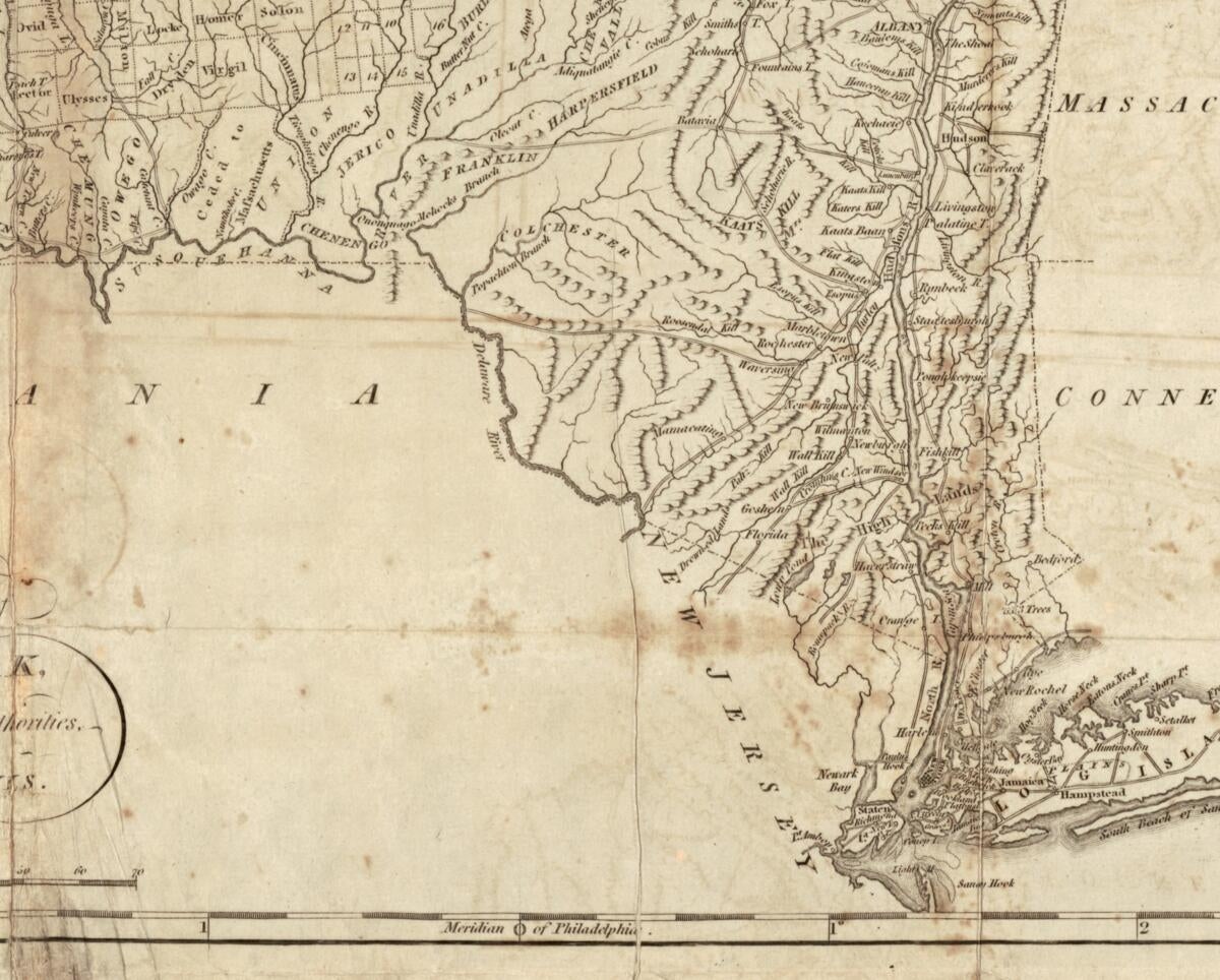 This old map of The State of New York from 1795 was created by Mathew Carey, William Harrison, Samuel Lewis in 1795