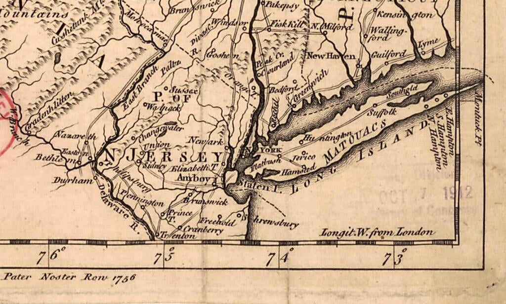 This old map of A Map of the Eastern Part of the Province of New York With Part of New Jersey, &c from 1756 was created by Thomas Kitchin in 1756