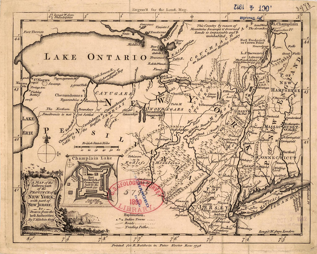 This old map of A Map of the Eastern Part of the Province of New York With Part of New Jersey, &c from 1756 was created by Thomas Kitchin in 1756