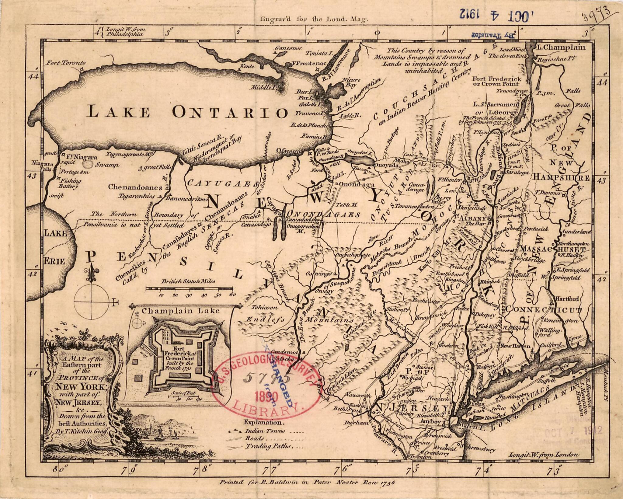 This old map of A Map of the Eastern Part of the Province of New York With Part of New Jersey, &c from 1756 was created by Thomas Kitchin in 1756