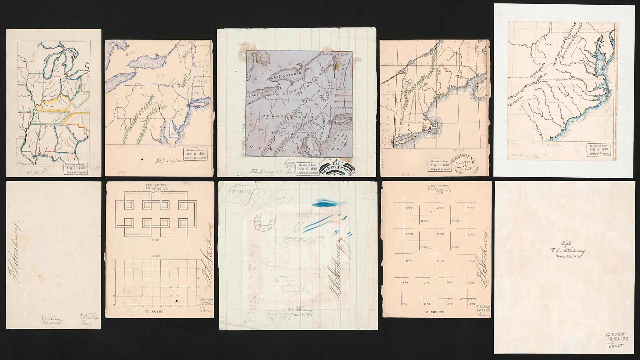 This old map of Manuscript School Exercise Maps of the United States from 1871 was created by F. L. Stickney in 1871