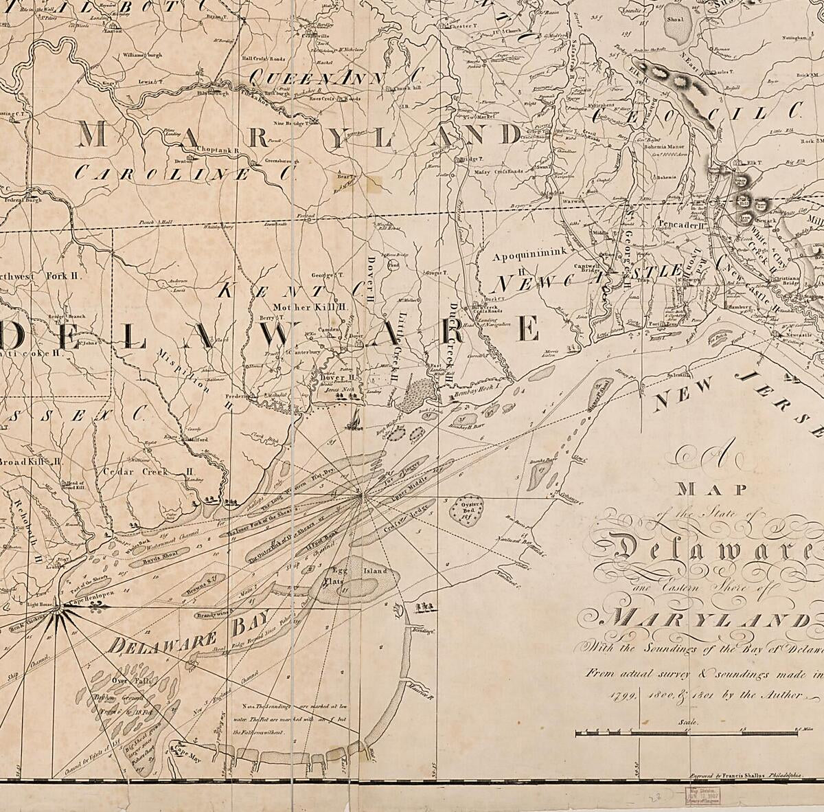 This old map of A Map of the State of Delaware and the Eastern Shore of Maryland : With the Soundings of the Bay of Delaware from 1801 was created by Francis Shallus, Charles Varle in 1801