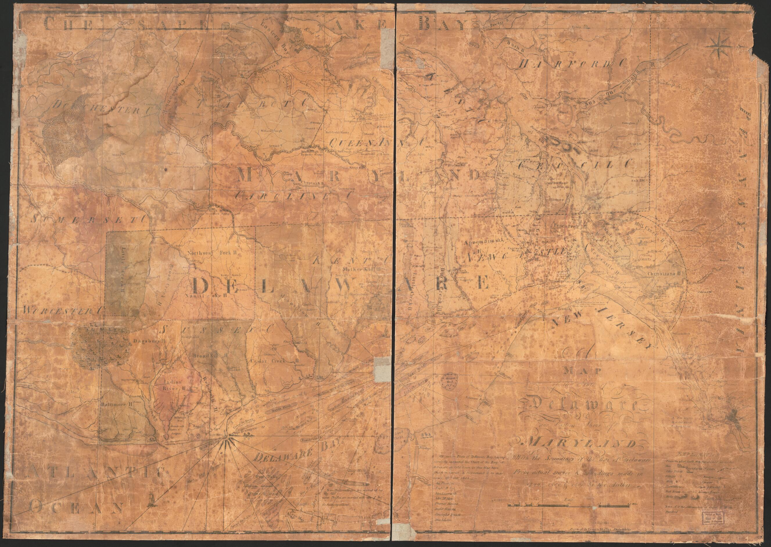 This old map of A Map of the State of Delaware and the Eastern Shore of Maryland : With the Soundings of the Bay of Delaware from 1801 was created by Francis Shallus, Charles Varle in 1801