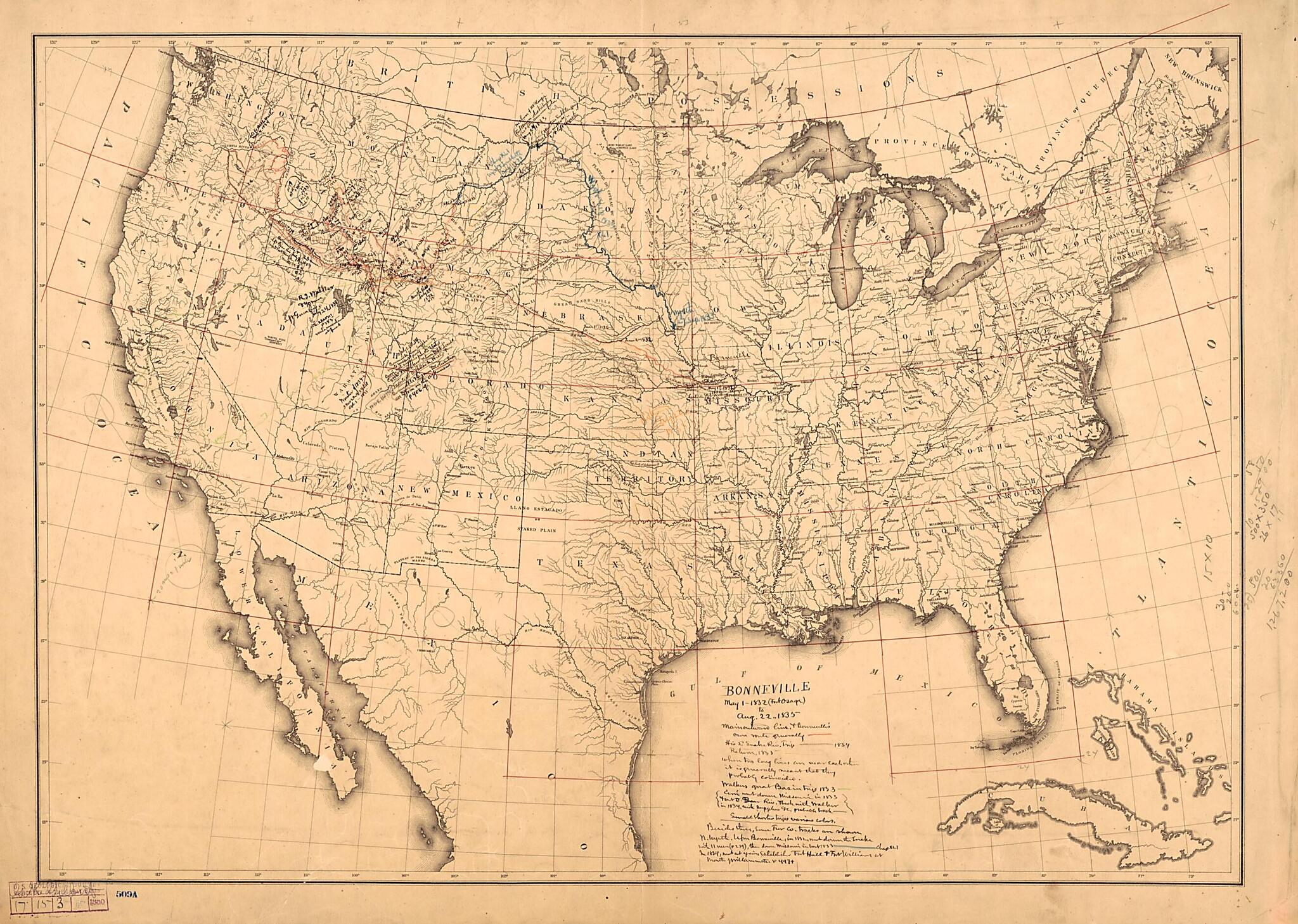 This old map of Bonneville May 1 1832 (Fort Osage) to Aug. 22 1835 from 1868 was created by in 1868