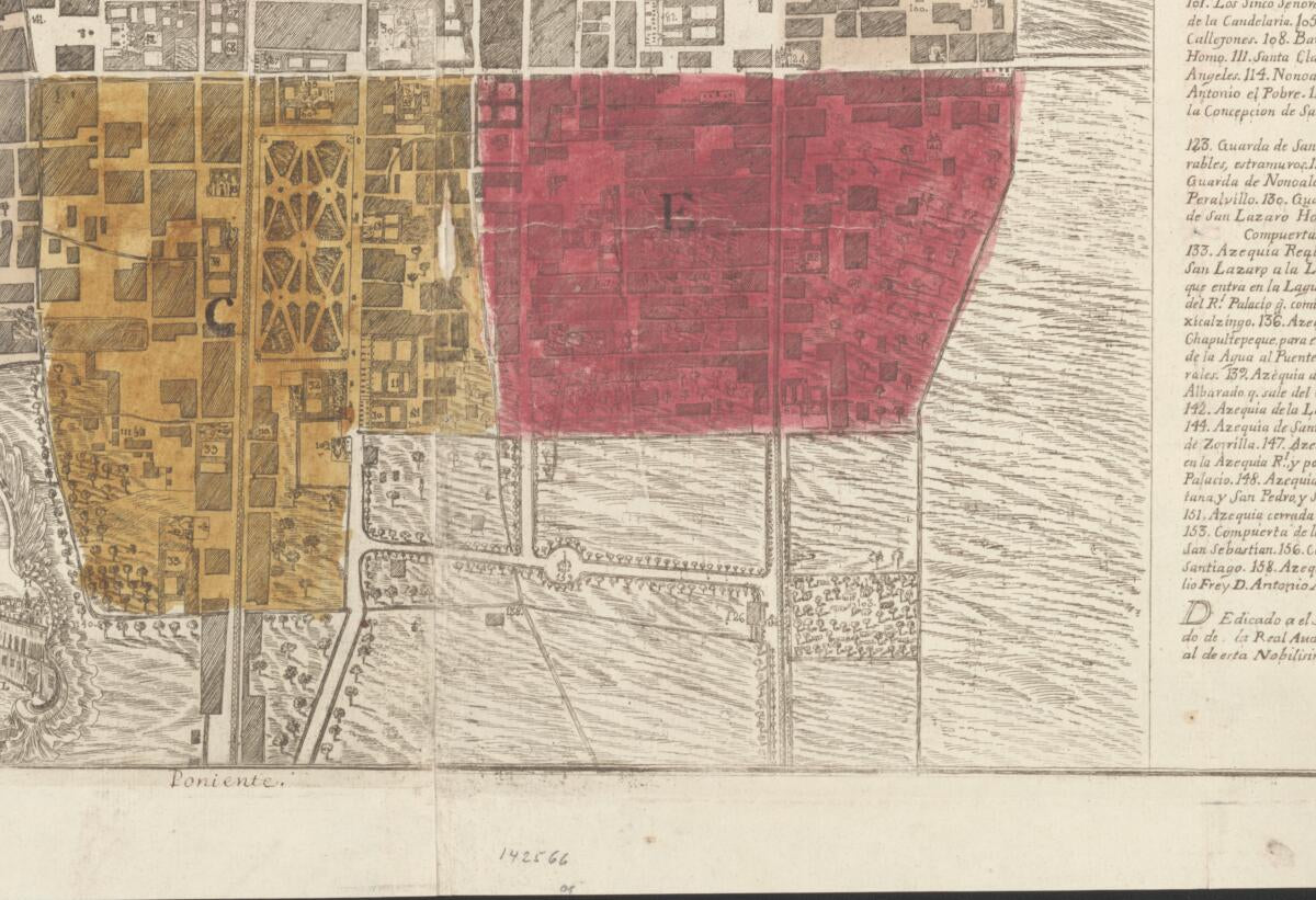 This old map of Plano De La Nobilísima Ciudad De México (Mexico Tenux Titlan Ciudad De La America La Mas Hermosa, Y Rica Asiento De Los Exmos. Sres. Virreyes De Esta Nueva España) from 1778 was created by Ildefonso De Iniesta Bejarano, Manuel De Villa