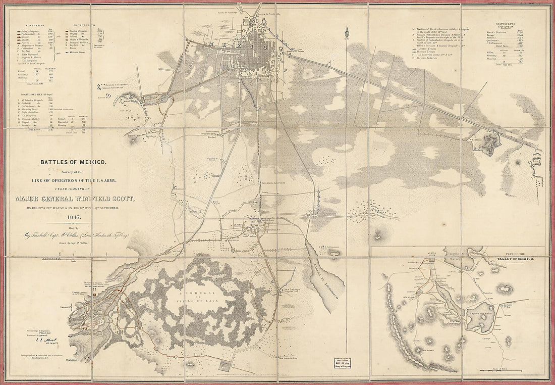This old map of Battles of Mexico : Survey of the Line of Operations of the U.S. Army, Under the Command of Major General Winfield Scott On the 19th & 20th & On the 8th, 12th, & 13th September, 1847 from 1848 was created by E. L. F. (Edmund Lafayette) Ha