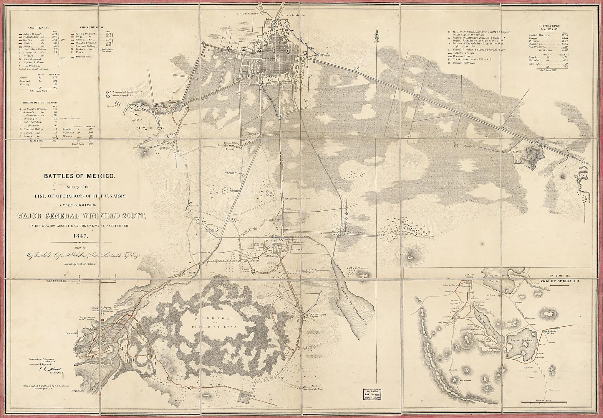 This old map of Battles of Mexico : Survey of the Line of Operations of the U.S. Army, Under the Command of Major General Winfield Scott On the 19th & 20th & On the 8th, 12th, & 13th September, 1847 from 1848 was created by E. L. F. (Edmund Lafayette) Ha
