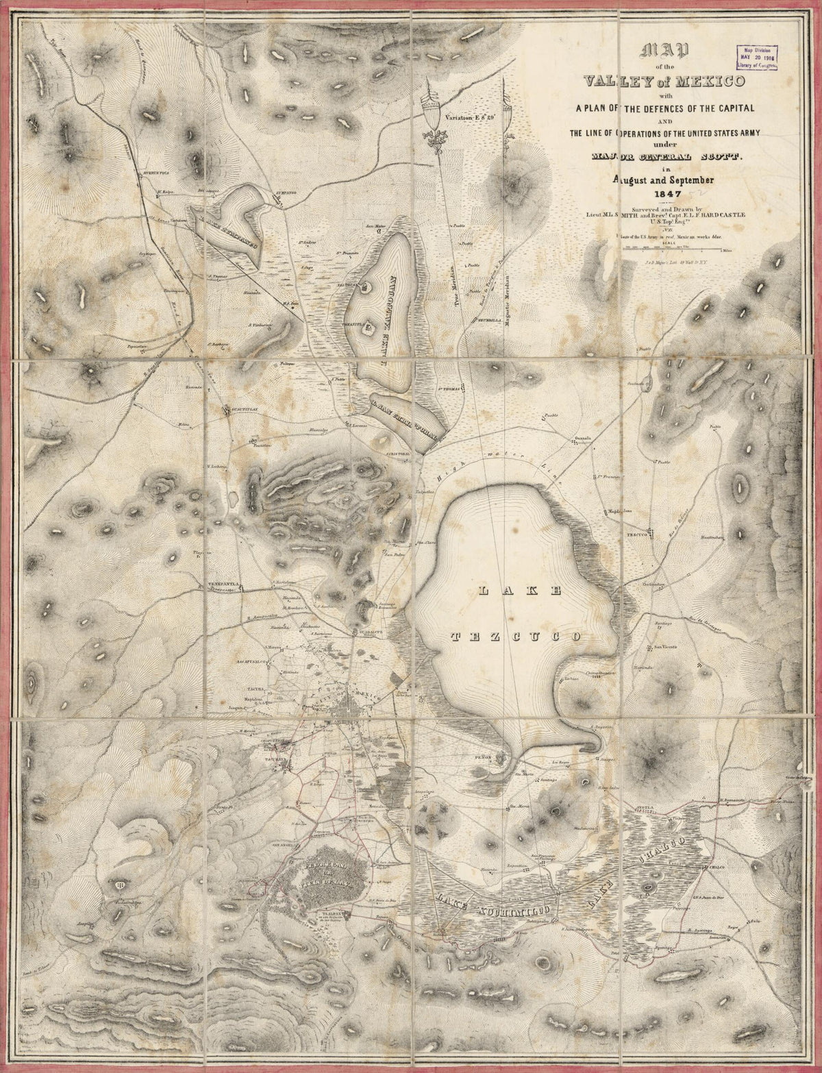Map of the Valley of Mexico, With a Plan of the Defences of the Capital and the Line of Operations of the United States Army Under Major General Scott In August and September 1847 by Relic Map Company