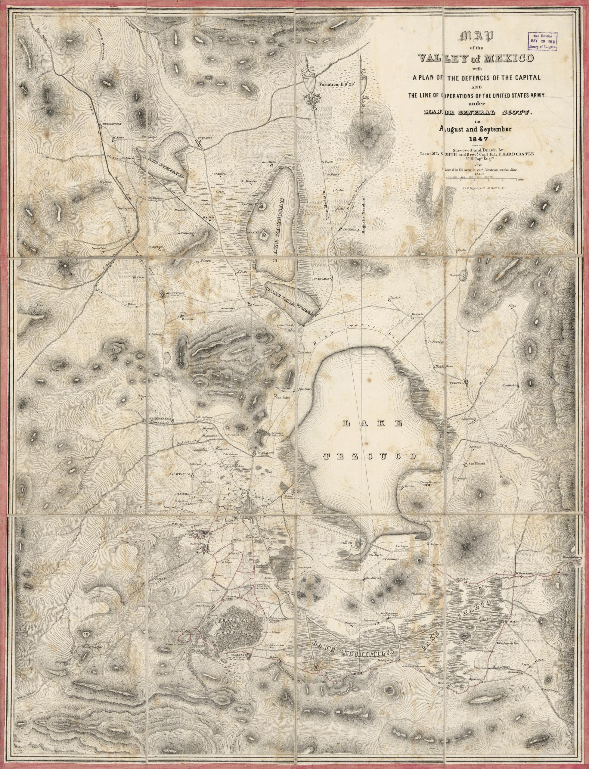 This old map of Map of the Valley of Mexico, With a Plan of the Defences of the Capital and the Line of Operations of the United States Army Under Major General Scott In August and September from 1847 was created by Millard Fillmore, E. L. F. (Edmund Laf
