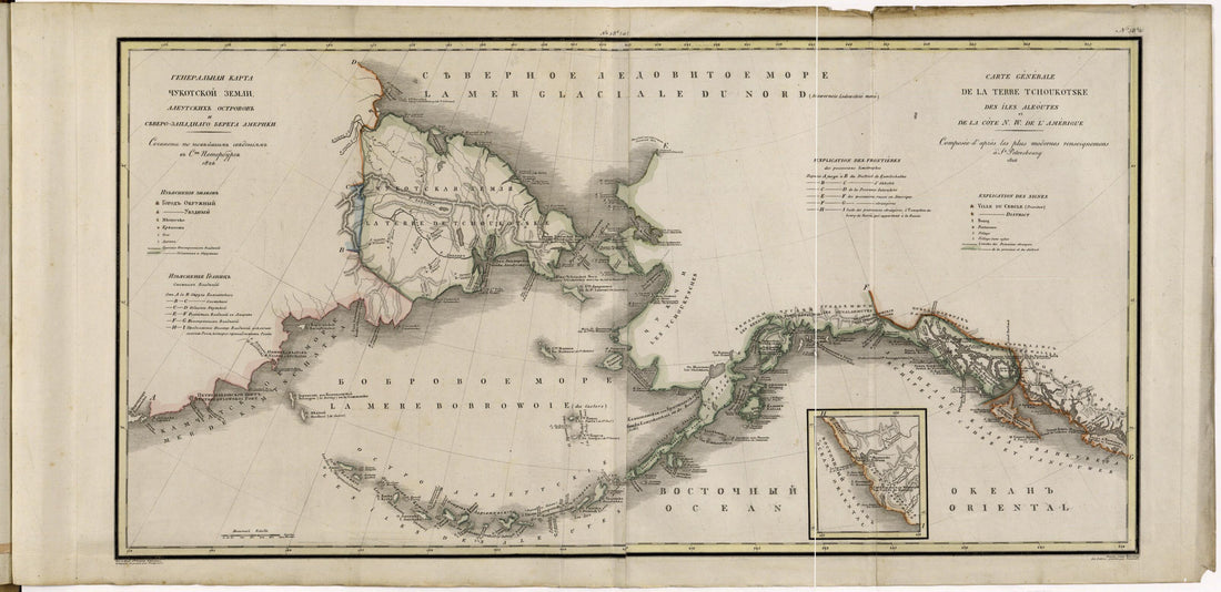 This old map of Zapadnago Berega Ameriki. (западнаго берега Америки.) from 1826 was created by Faleleef, Vasiliĭ Petrovich Pi︠a︡dyshev, Russia. General Staff. Military Topographical Depot in 1826