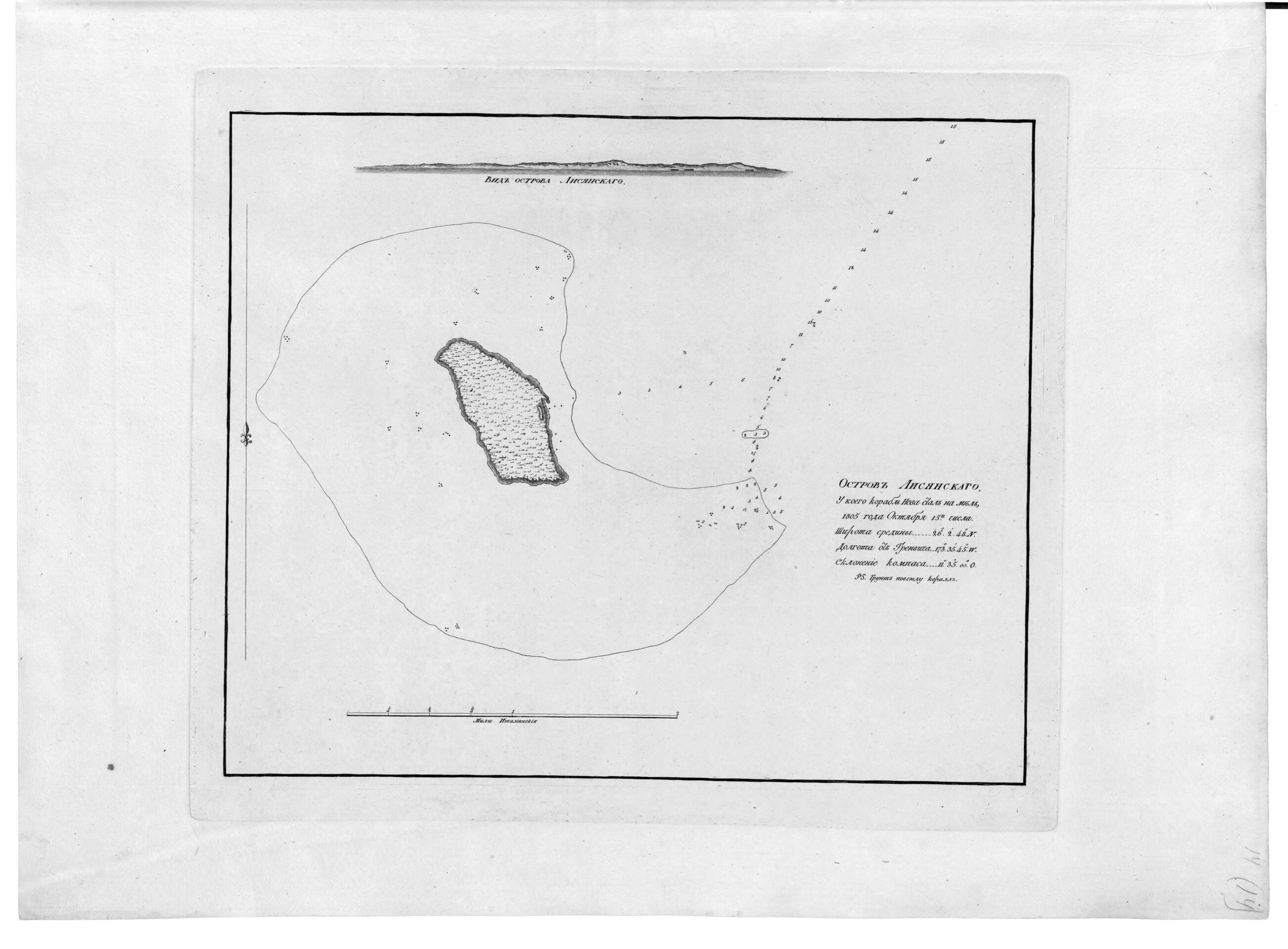 This old map of Ostrov Lisi︠a︡nskogo, U Koego Korabl&