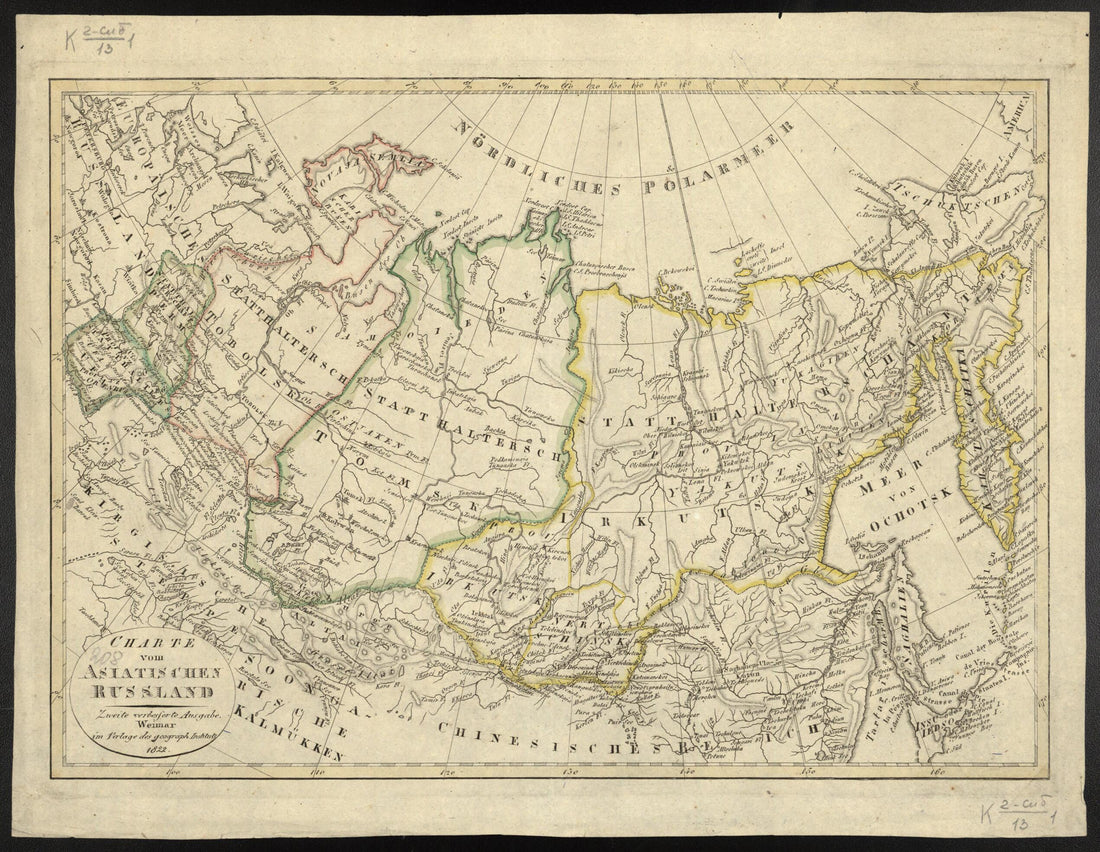This old map of Charte Vom Asiatischen Russland from 1822 was created by Thuringia Geographisches Institut (Weimar in 1822