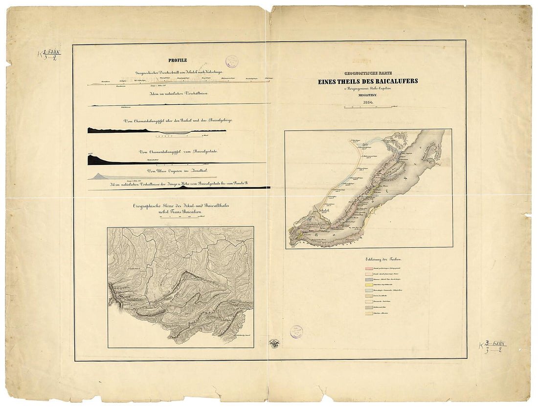 This old map of Geognostische Karte Eines Theils Des Baicalufers from 1854 was created by Nikolaĭ Gavrilovich Meglit︠s︡kiĭ in 1854